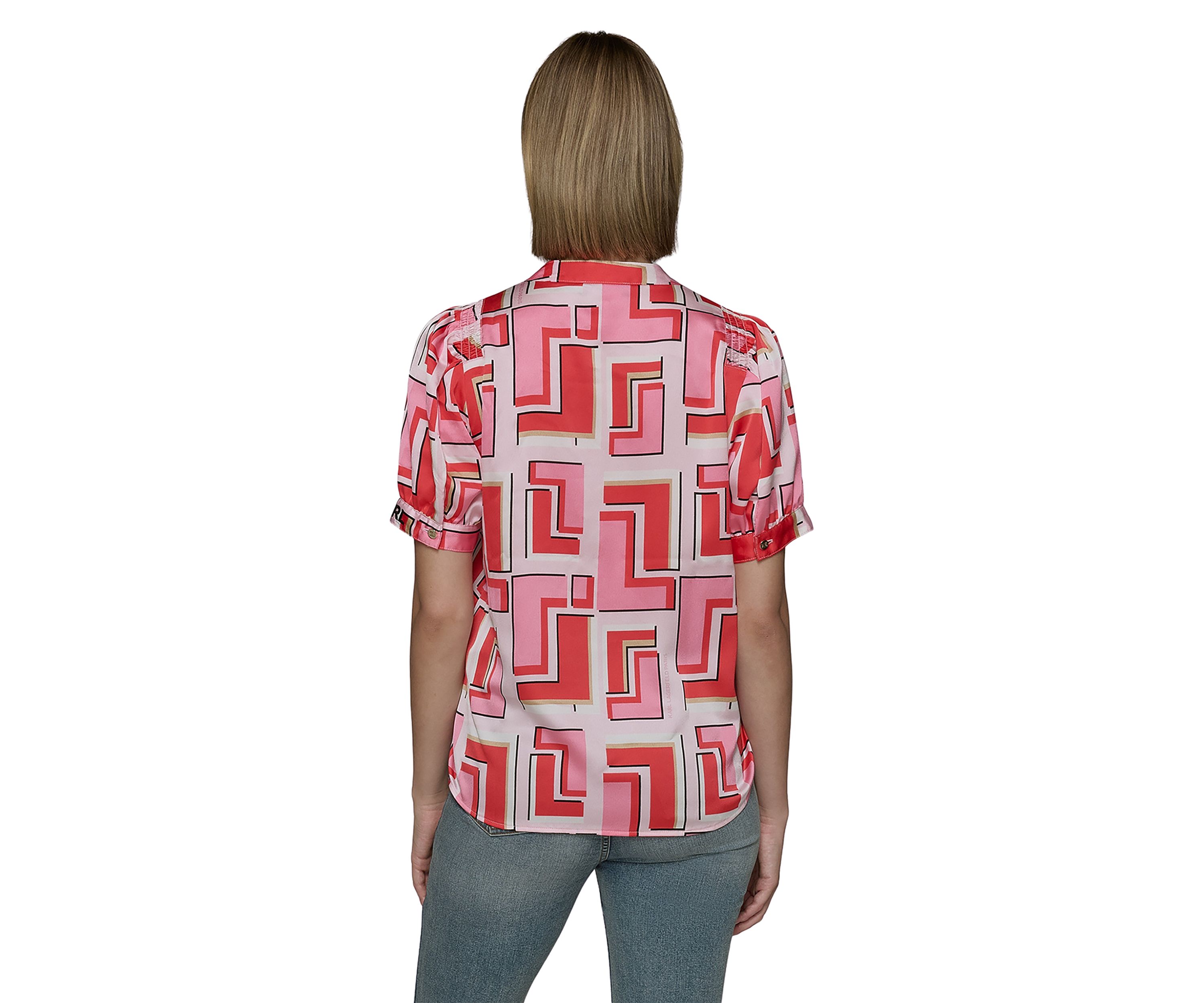 Womens Short Sleeve Geometric Printed Blouse