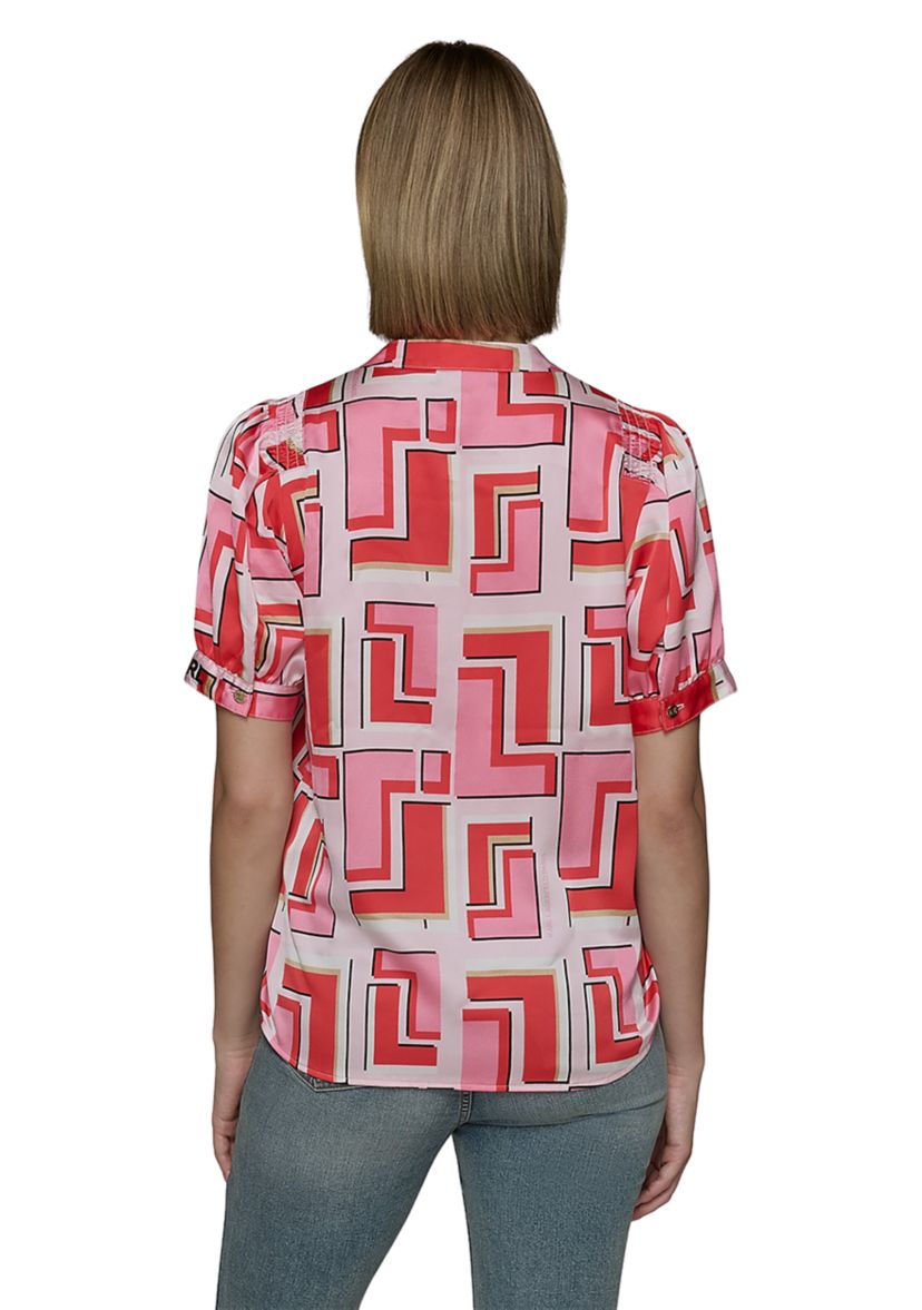 Womens Short Sleeve Geometric Printed Blouse