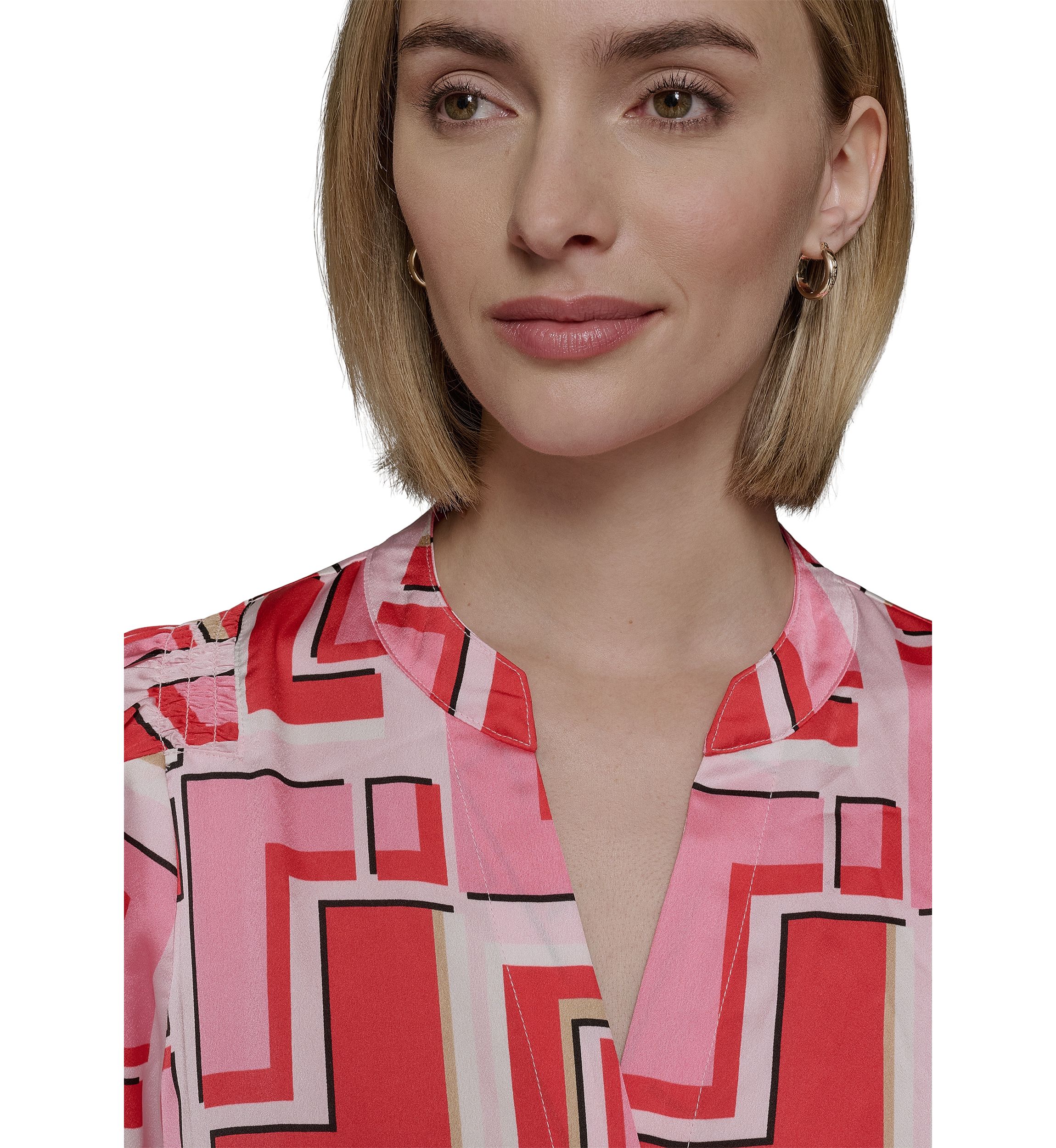 Womens Short Sleeve Geometric Printed Blouse