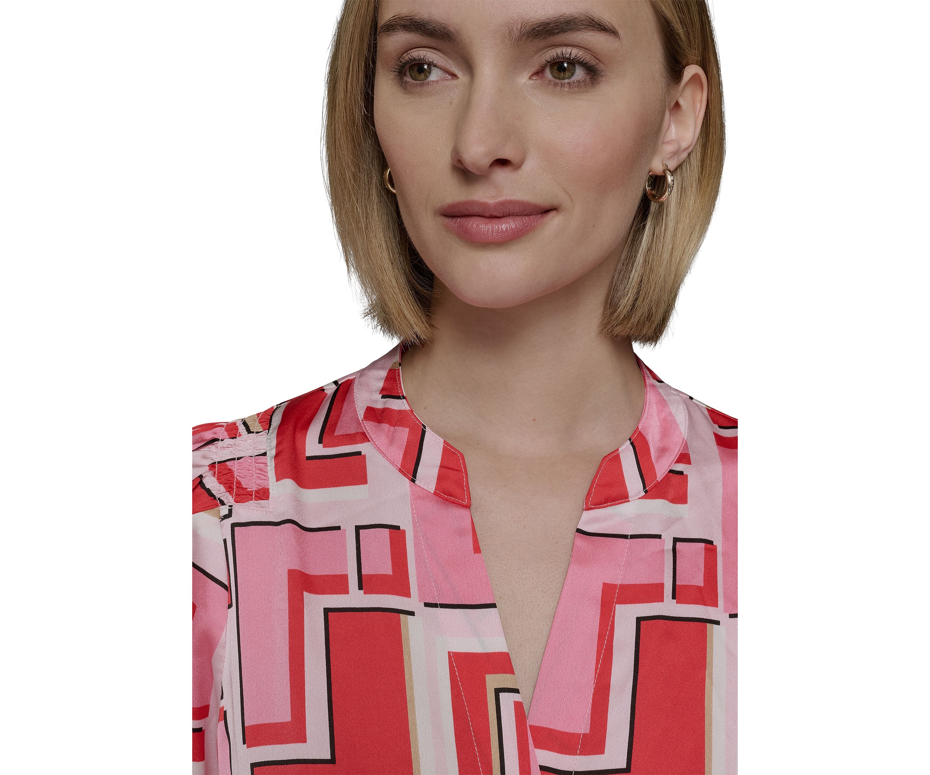 Womens Short Sleeve Geometric Printed Blouse