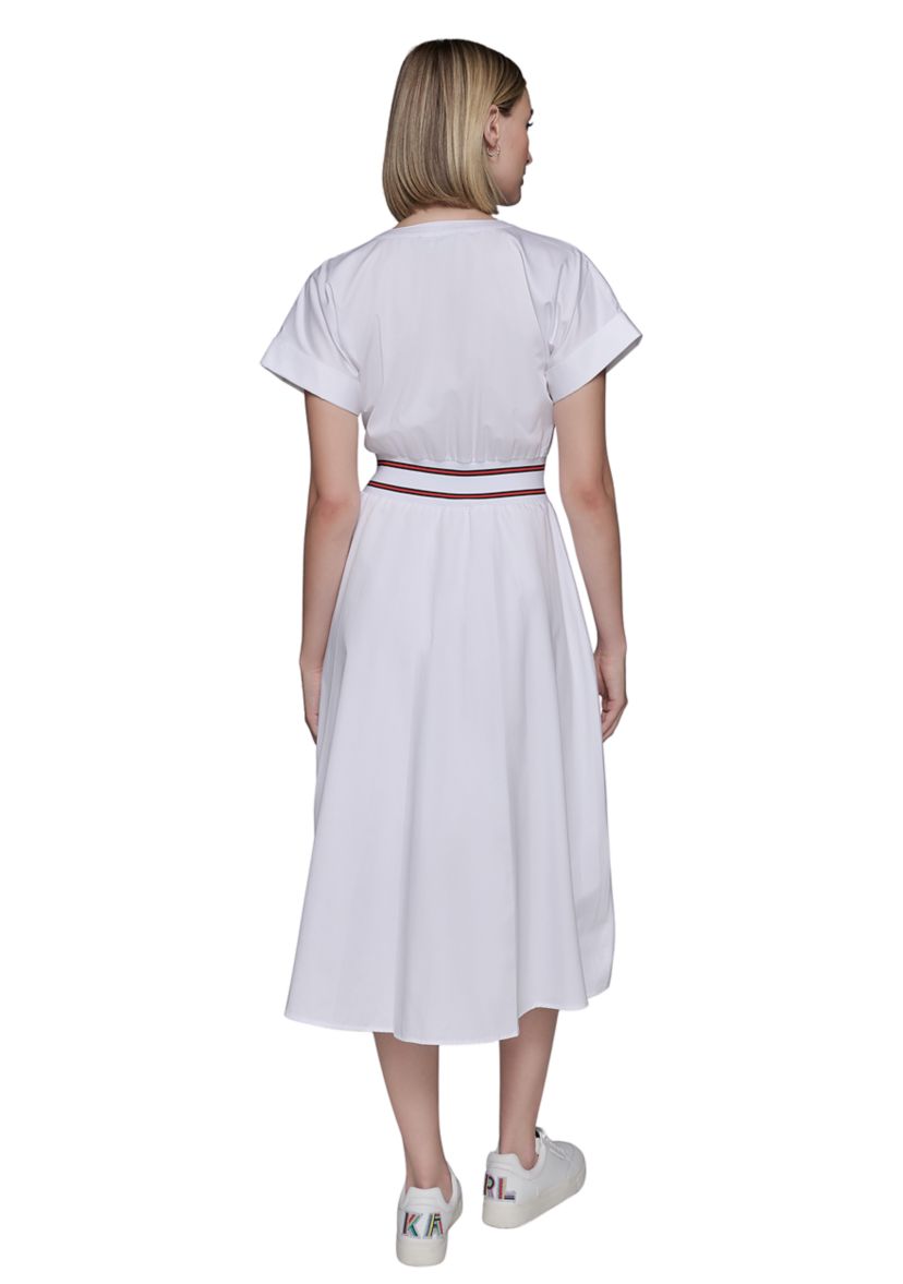Womens Short Sleeve Tipped Waist Button Front Dress