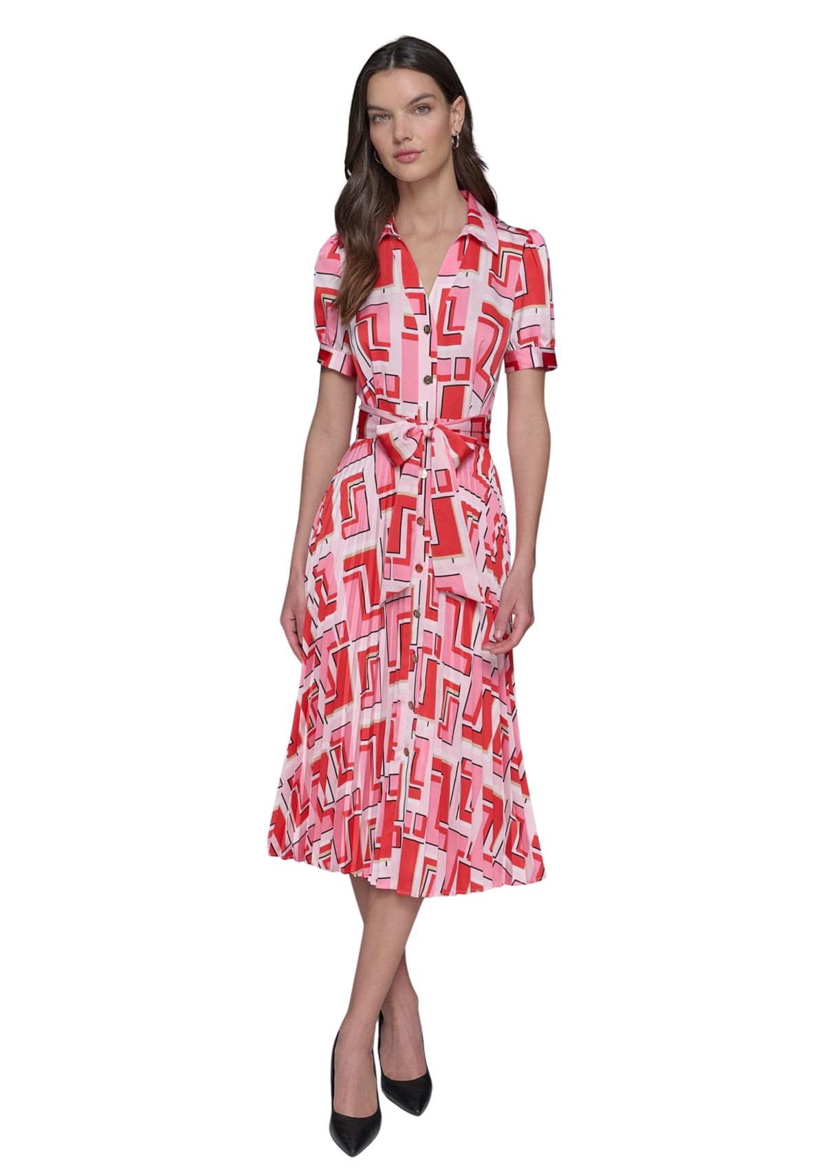 Womens Short Sleeve Geometric Printed Shirtdress 
