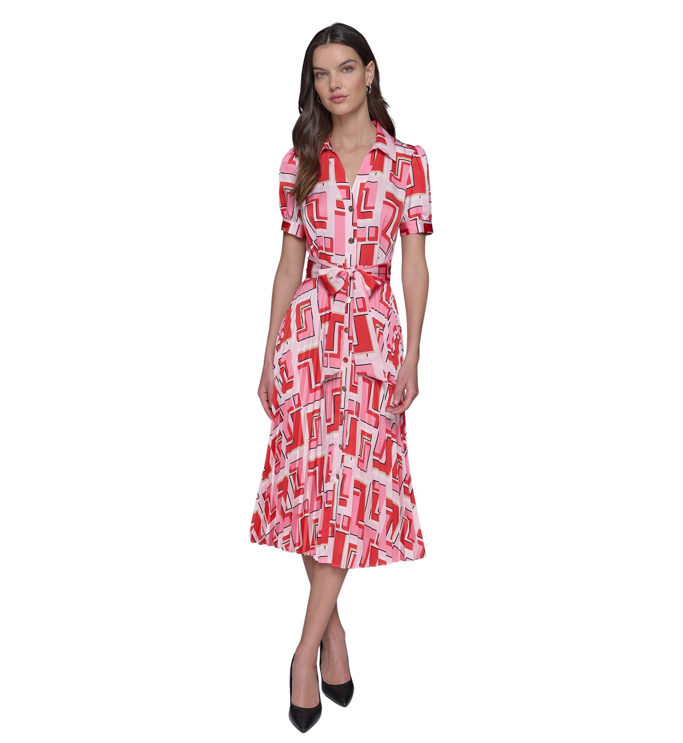 Womens Short Sleeve Geometric Printed Shirtdress 