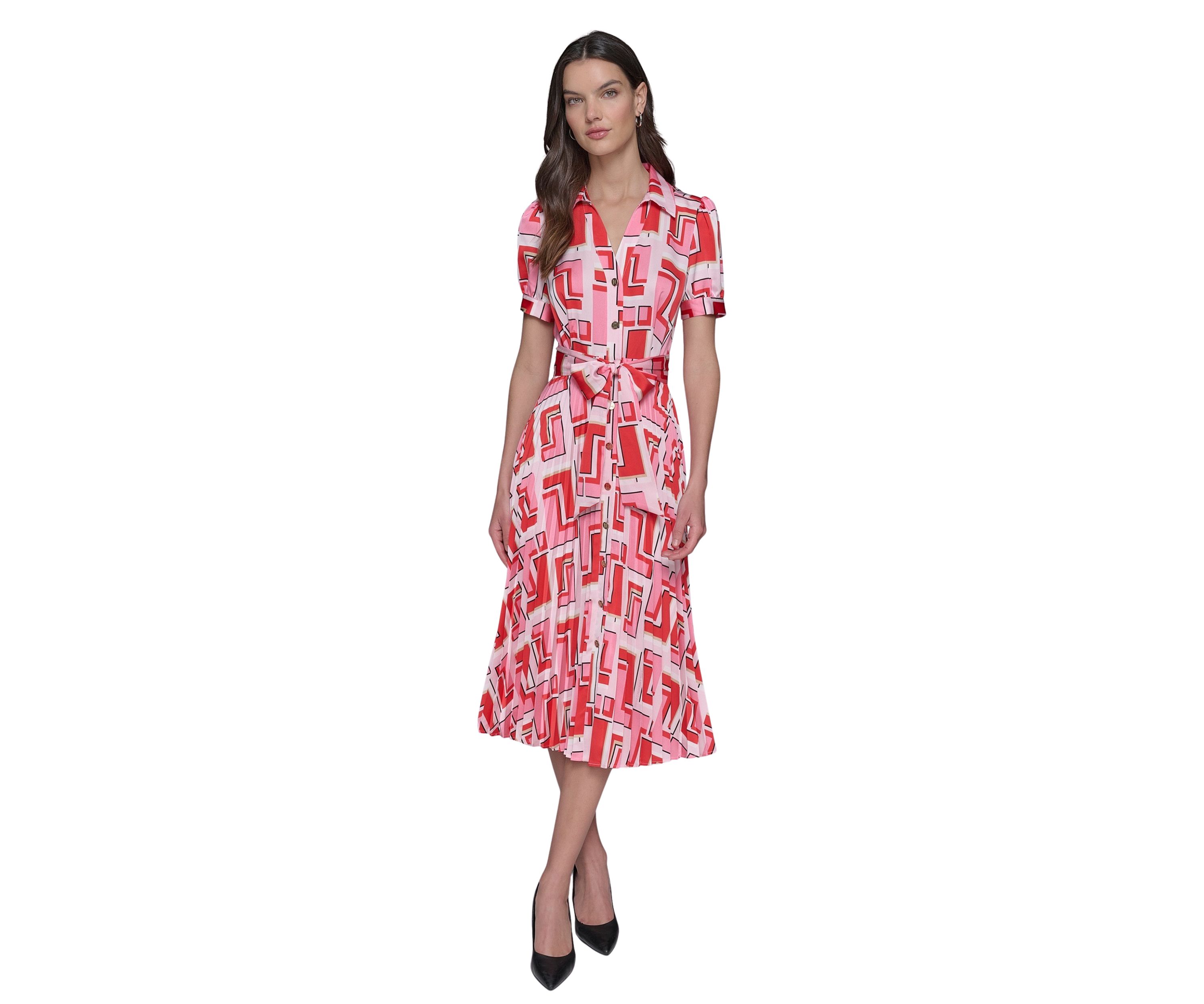 Womens Short Sleeve Geometric Printed Shirtdress 