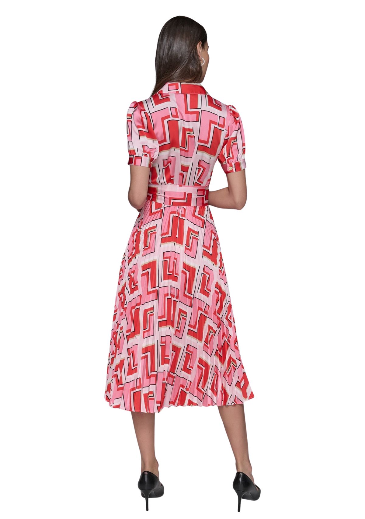 Womens Short Sleeve Geometric Printed Shirtdress 