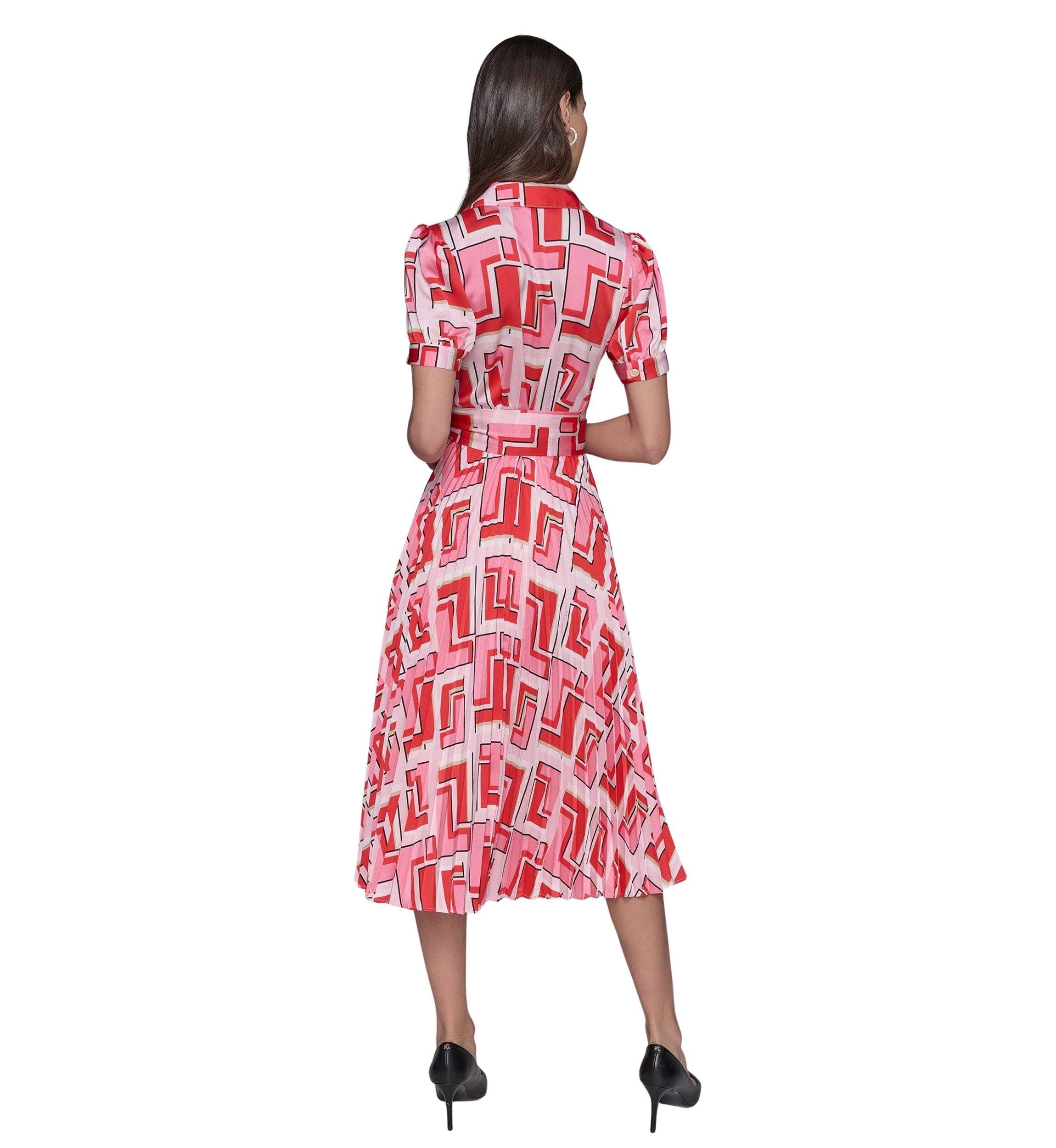 Womens Short Sleeve Geometric Printed Shirtdress 