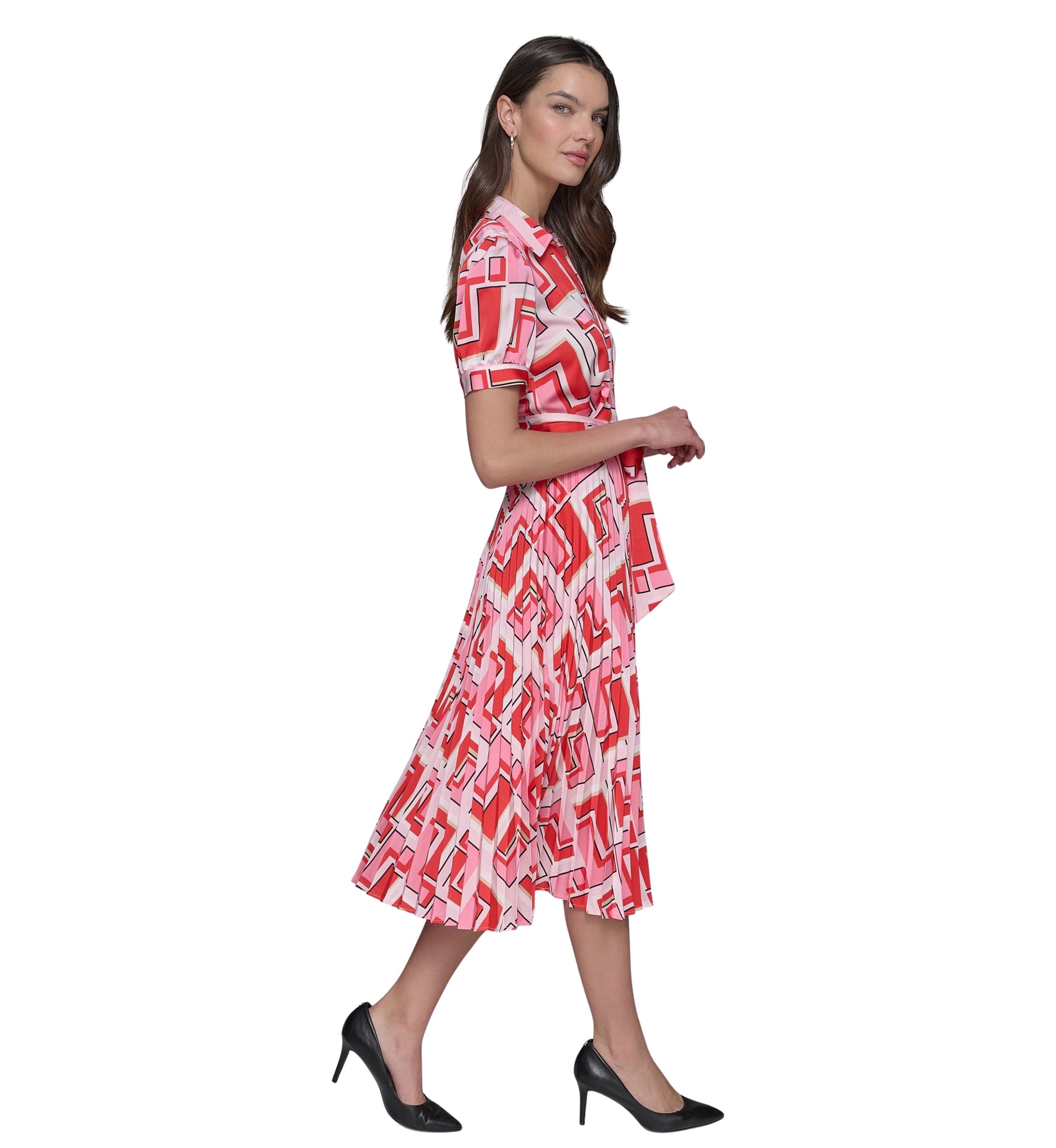 Womens Short Sleeve Geometric Printed Shirtdress 
