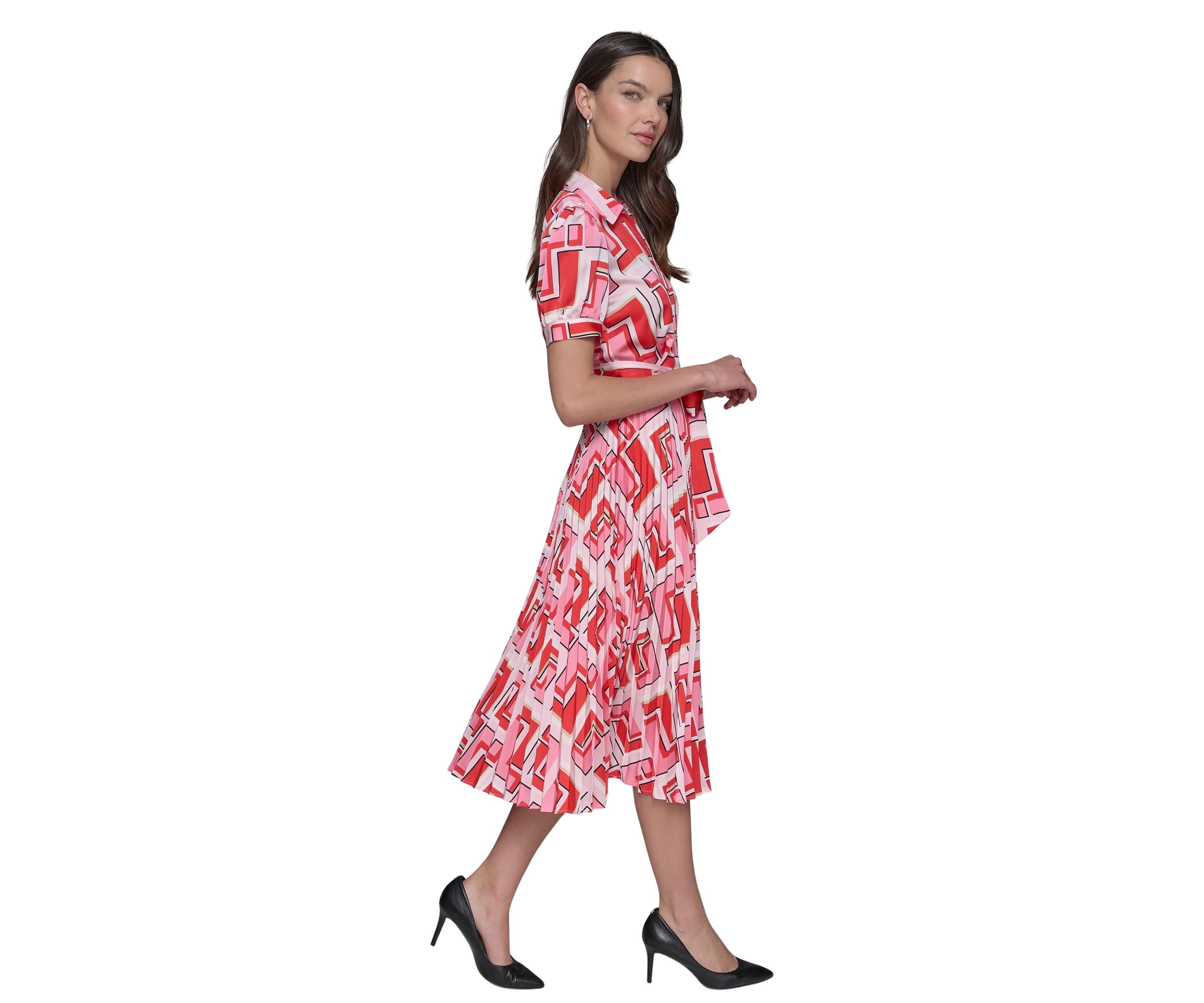 Womens Short Sleeve Geometric Printed Shirtdress 