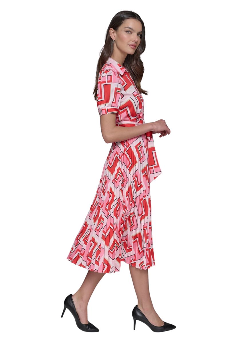 Womens Short Sleeve Geometric Printed Shirtdress 