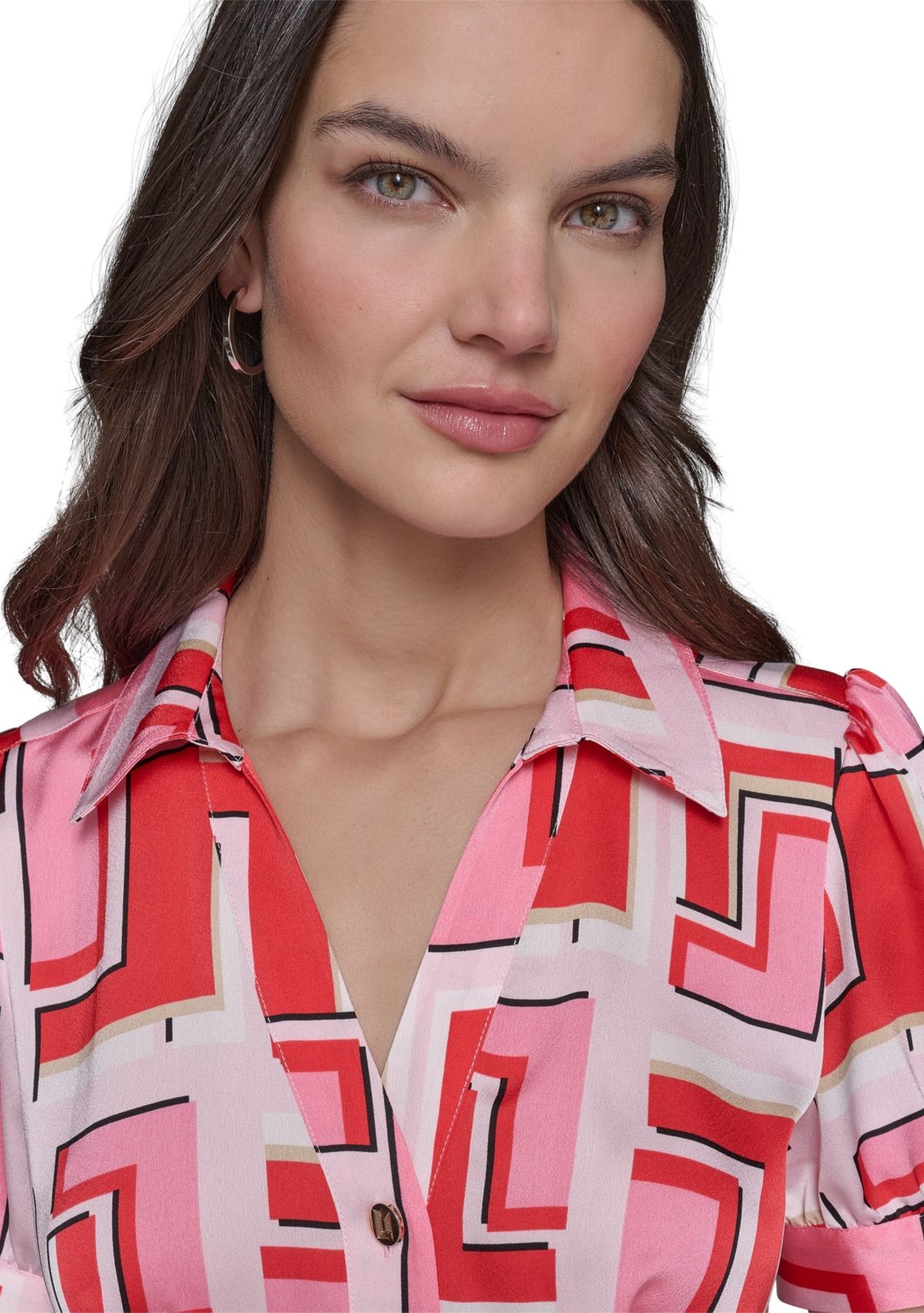 Womens Short Sleeve Geometric Printed Shirtdress 