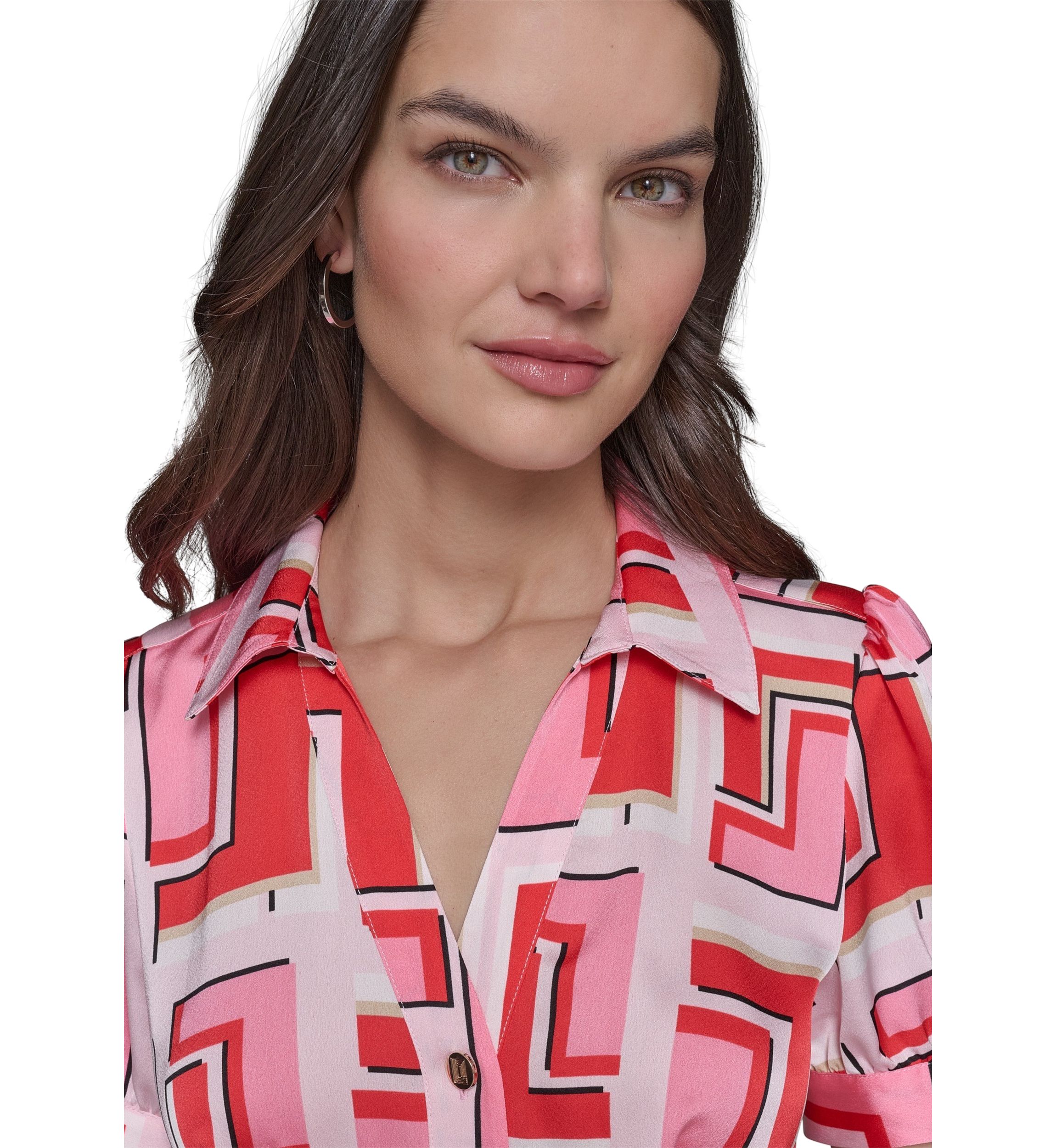 Womens Short Sleeve Geometric Printed Shirtdress 