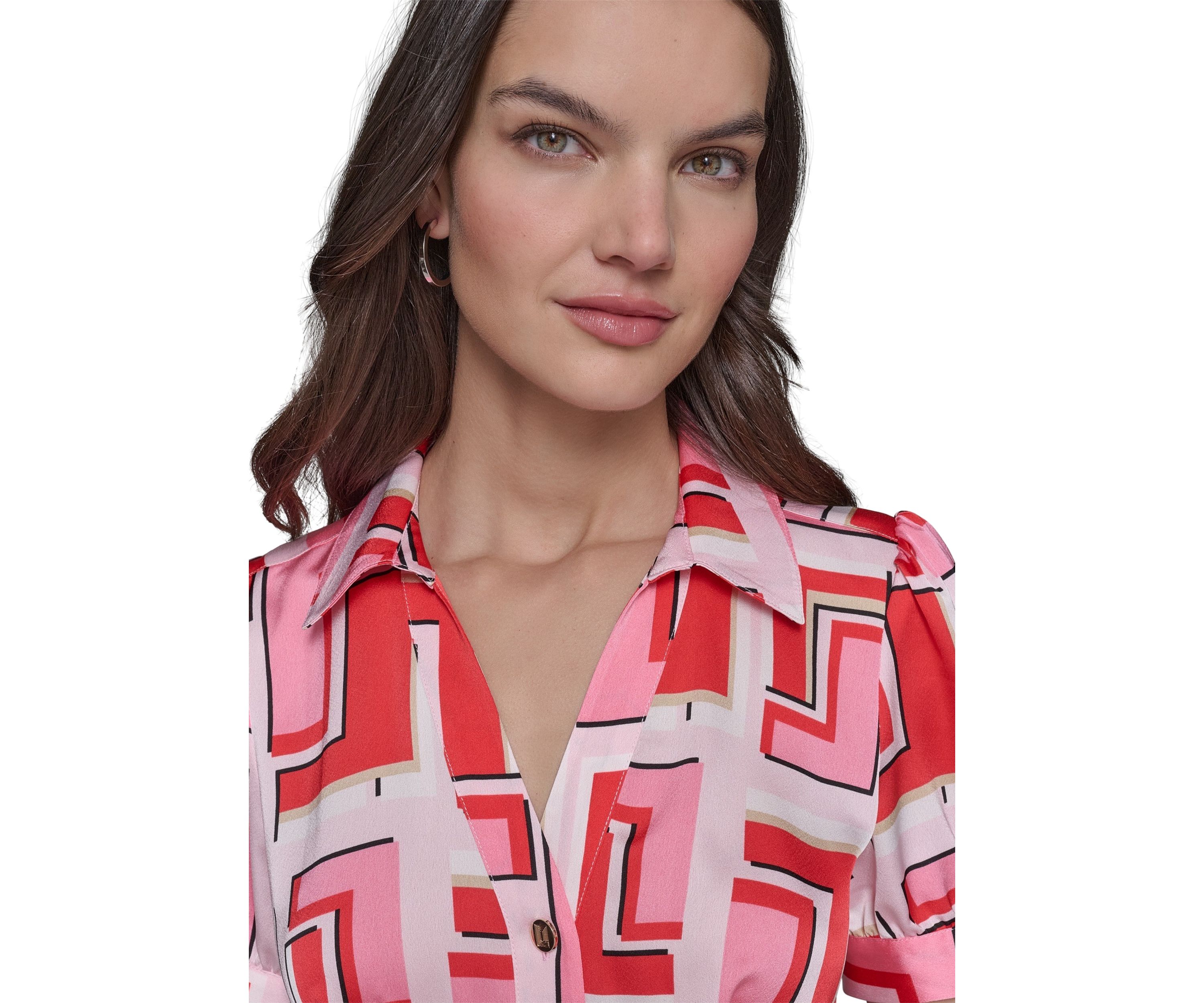 Womens Short Sleeve Geometric Printed Shirtdress 
