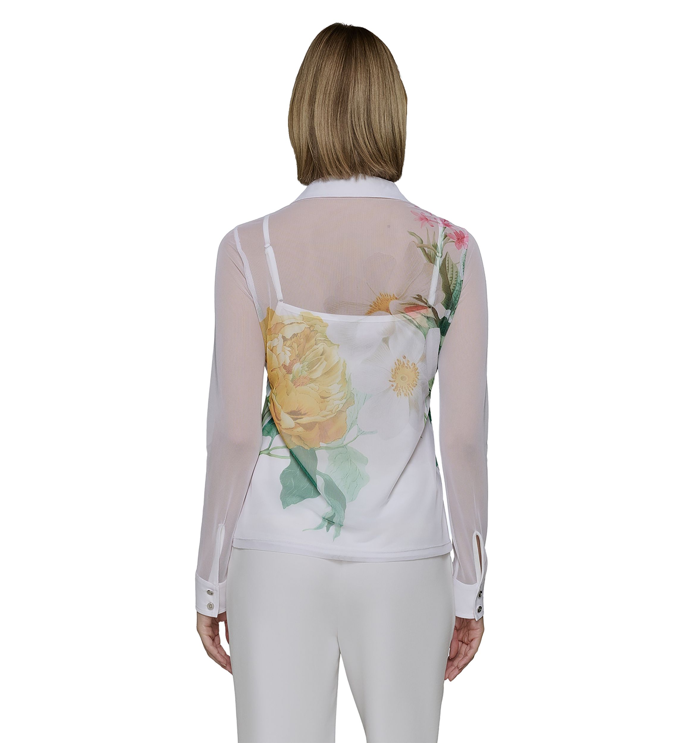 Womens Long Sleeve Placed Floral Blouse
