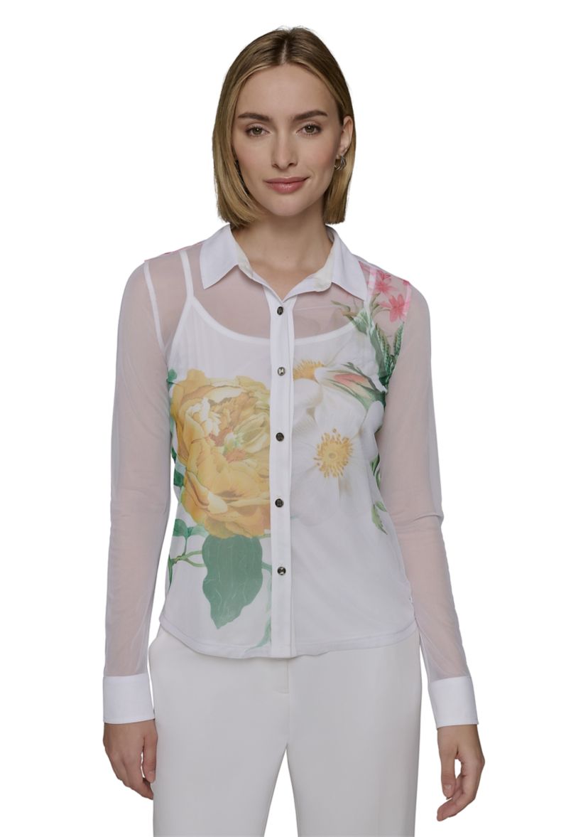 Womens Long Sleeve Placed Floral Blouse