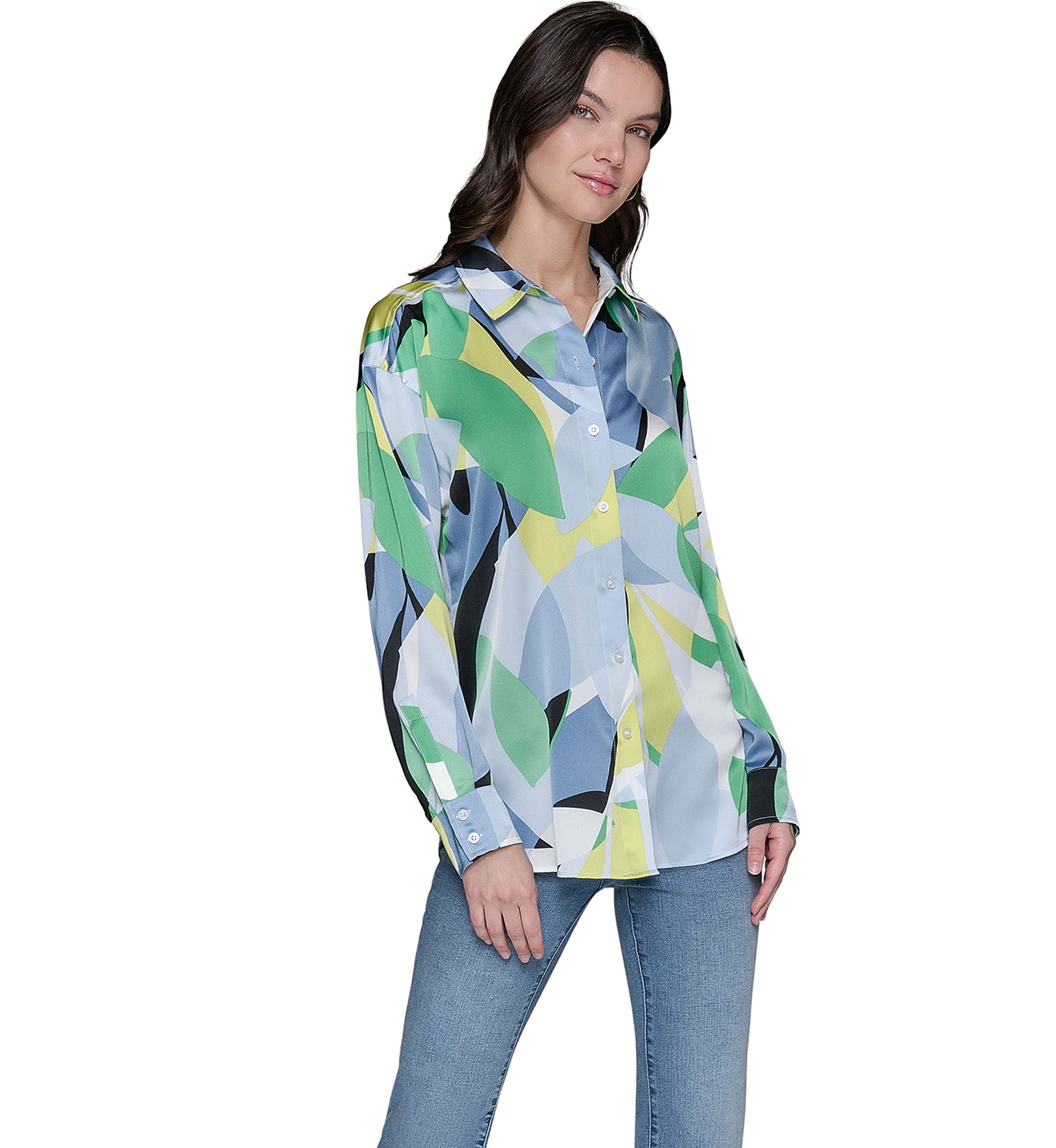 Womens Long Sleeve Geometric Big Shirt