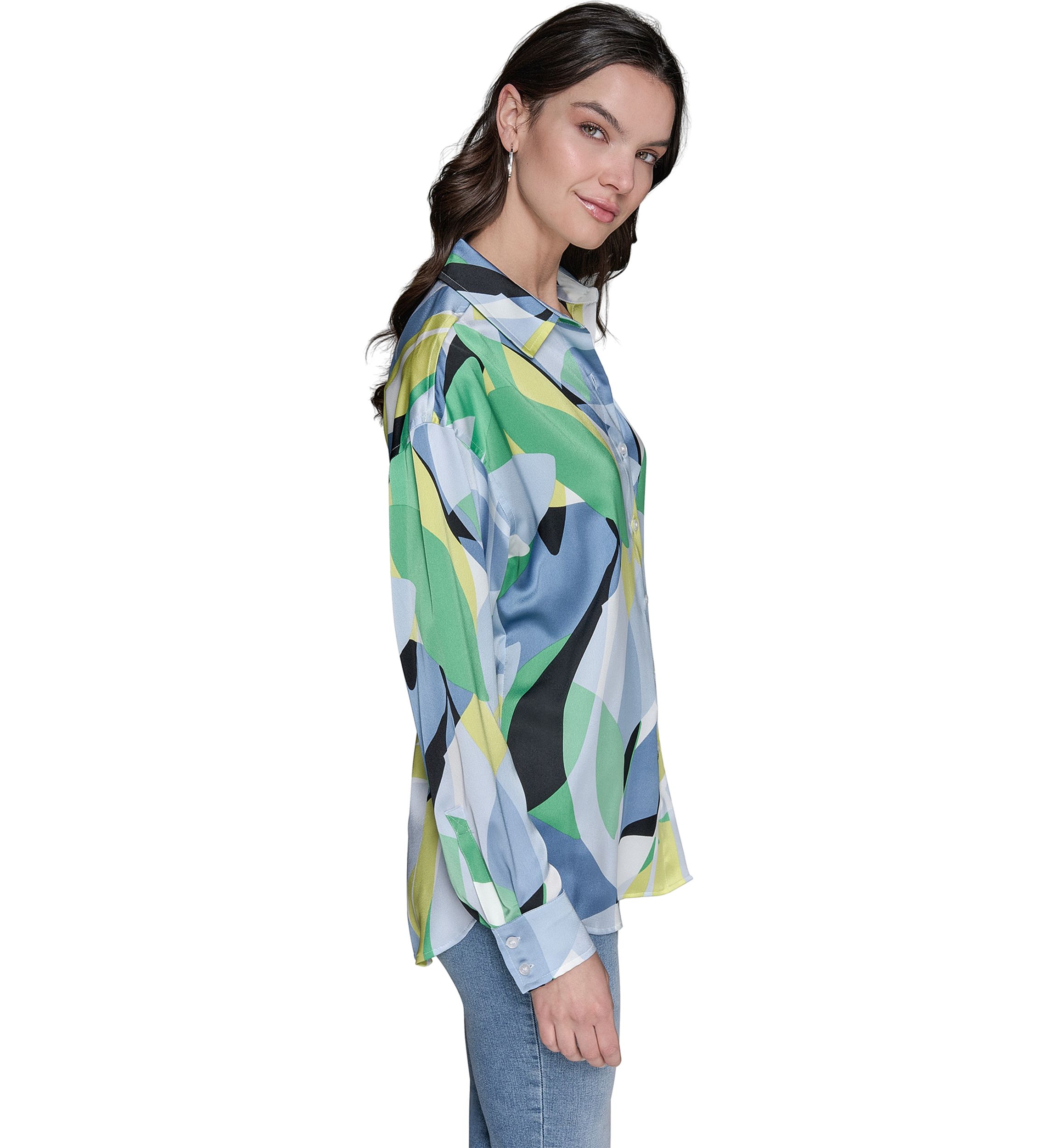 Womens Long Sleeve Geometric Big Shirt