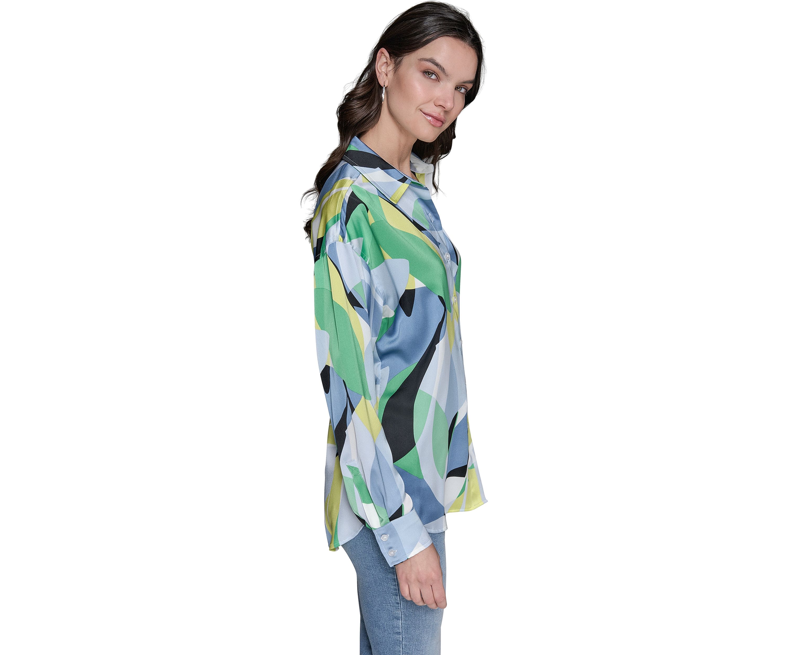 Womens Long Sleeve Geometric Big Shirt
