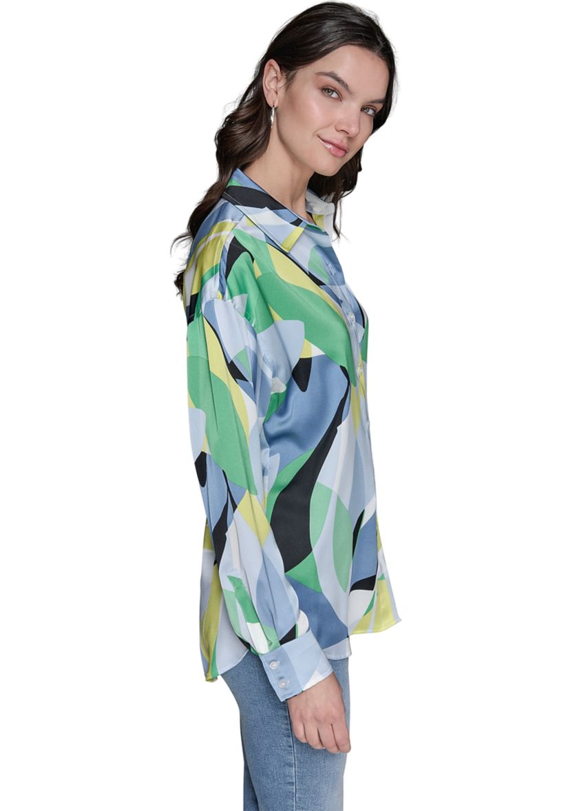Womens Long Sleeve Geometric Big Shirt