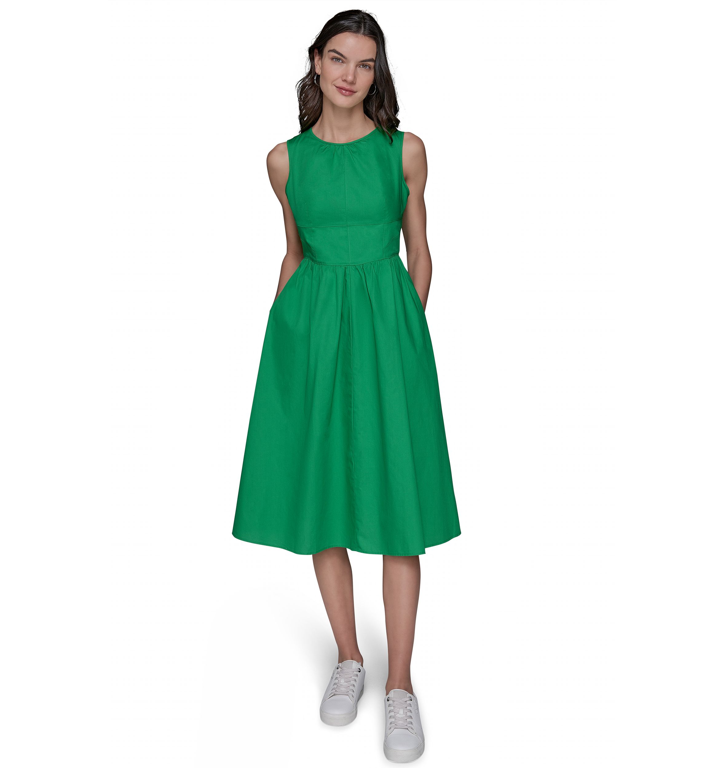 Womens Sleeveless Tie Back Cotton Midi Dress