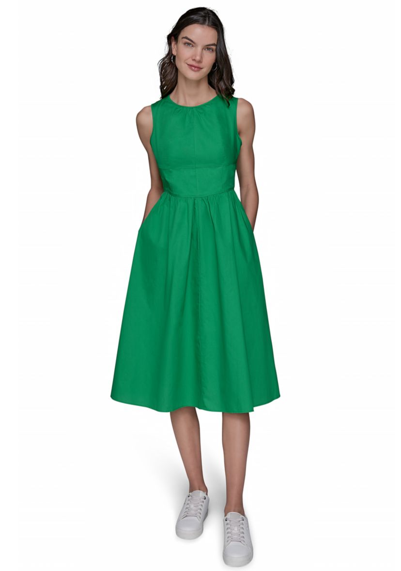 Womens Sleeveless Tie Back Cotton Midi Dress