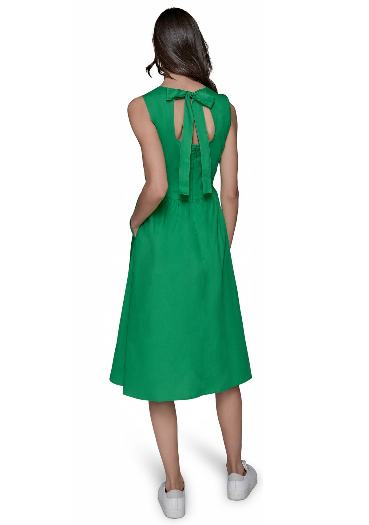 Womens Sleeveless Tie Back Cotton Midi Dress