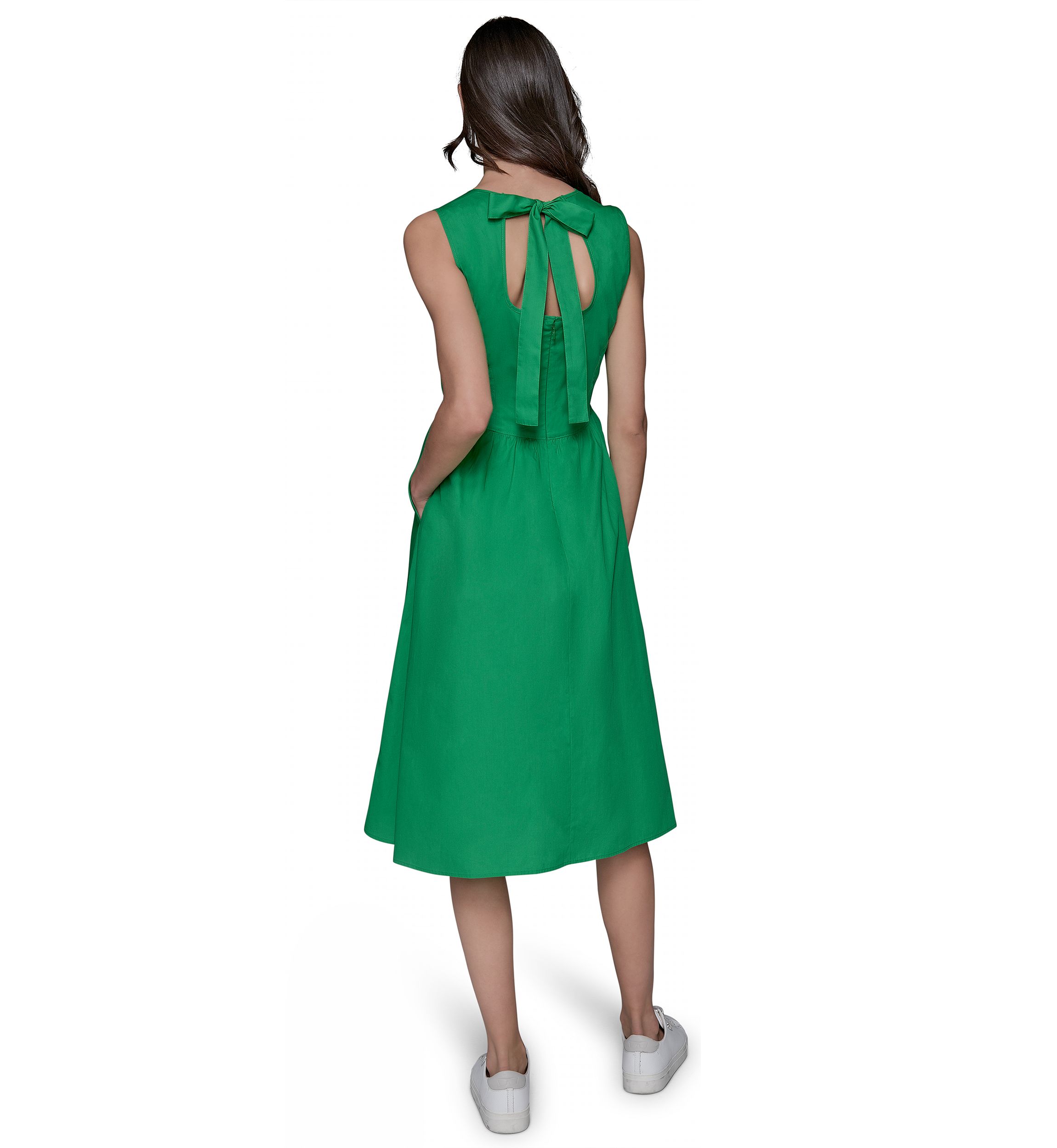 Womens Sleeveless Tie Back Cotton Midi Dress
