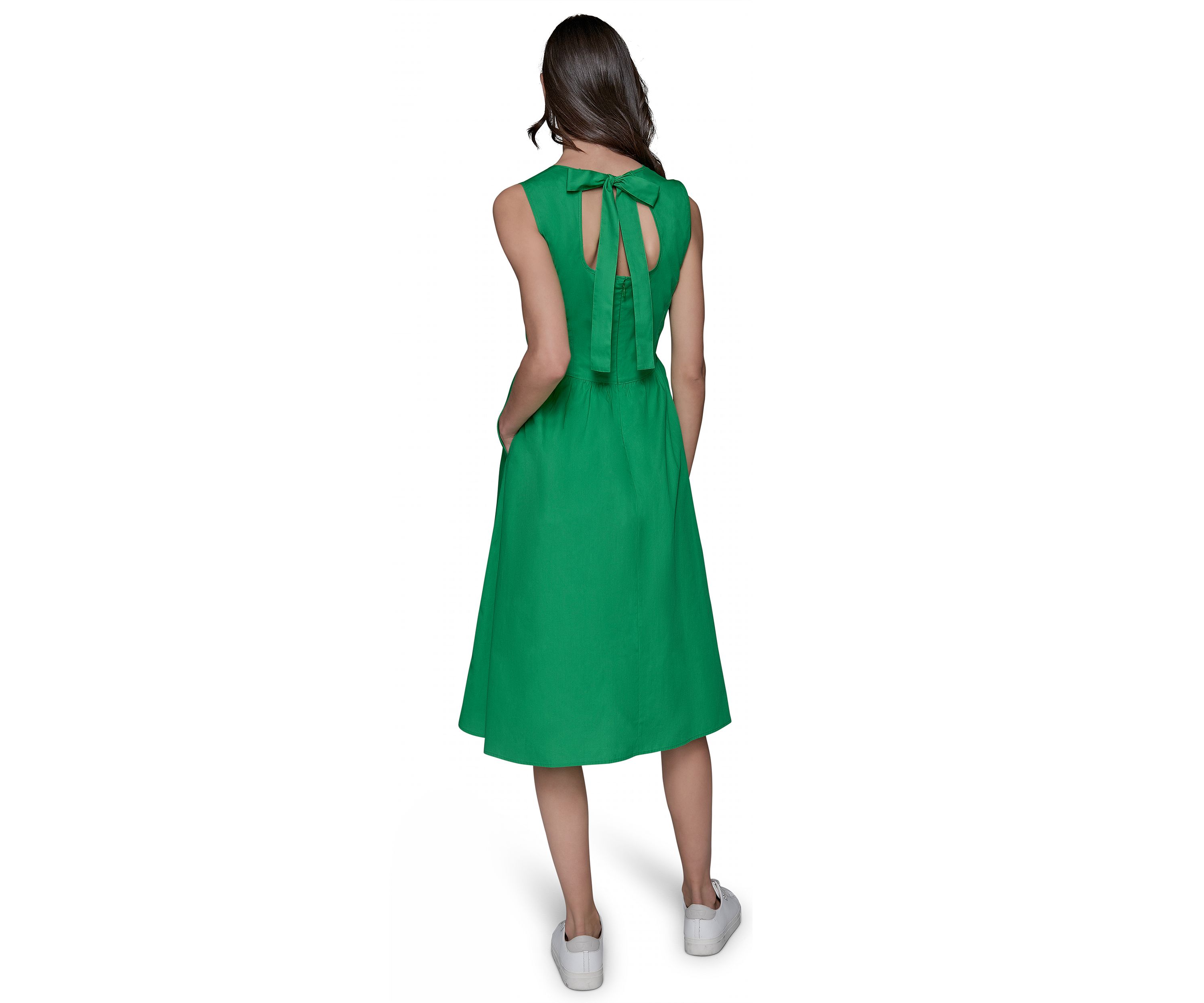 Womens Sleeveless Tie Back Cotton Midi Dress