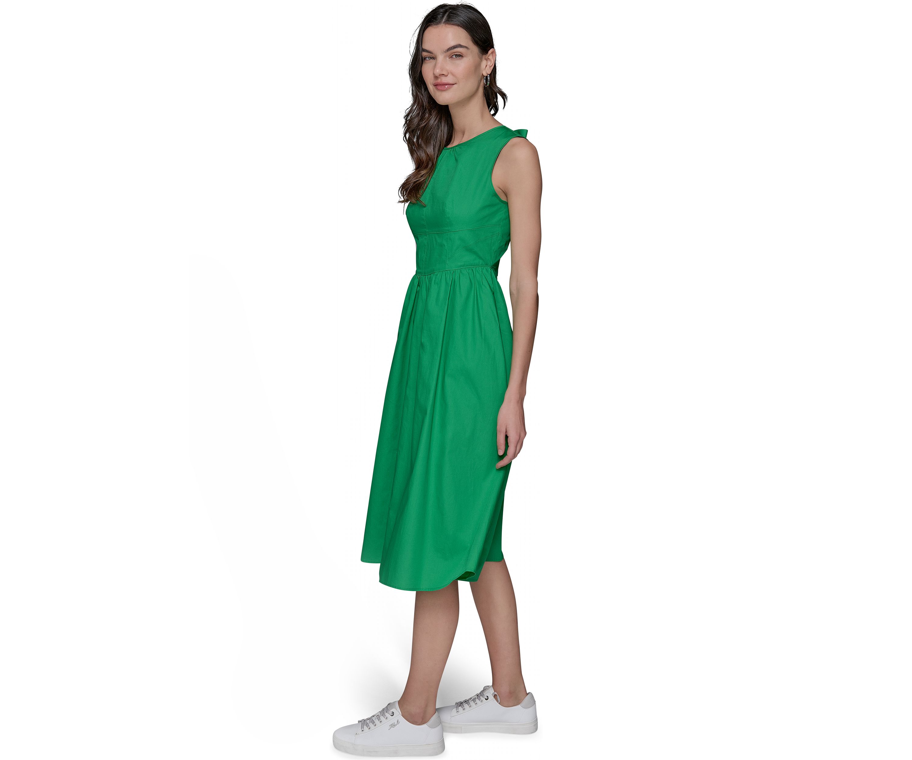 Womens Sleeveless Tie Back Cotton Midi Dress