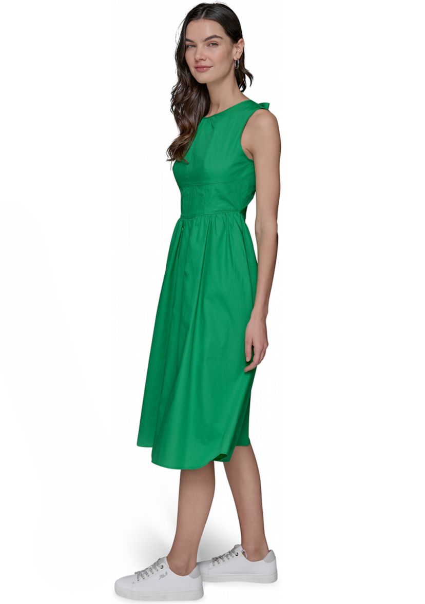 Womens Sleeveless Tie Back Cotton Midi Dress