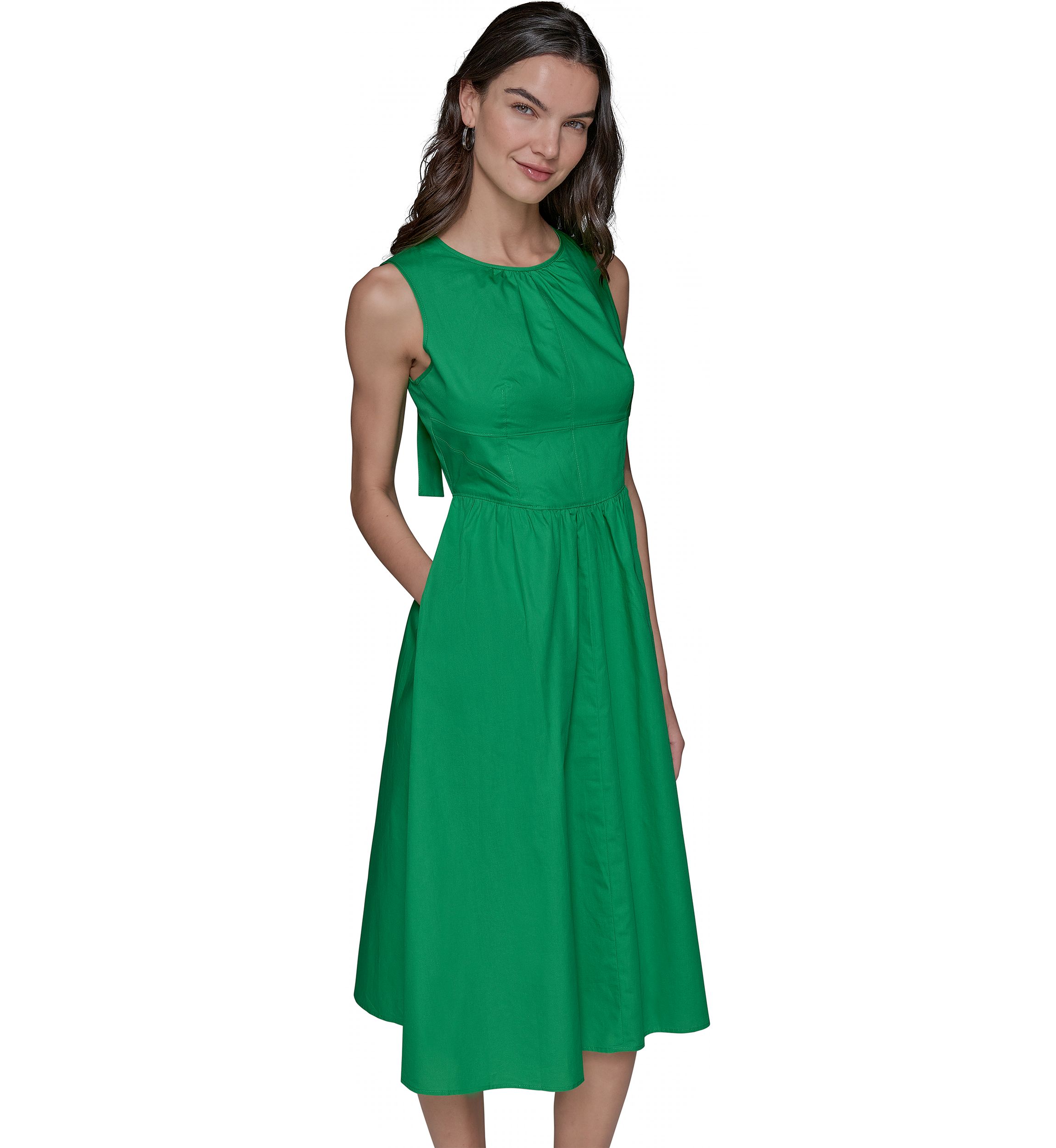Womens Sleeveless Tie Back Cotton Midi Dress
