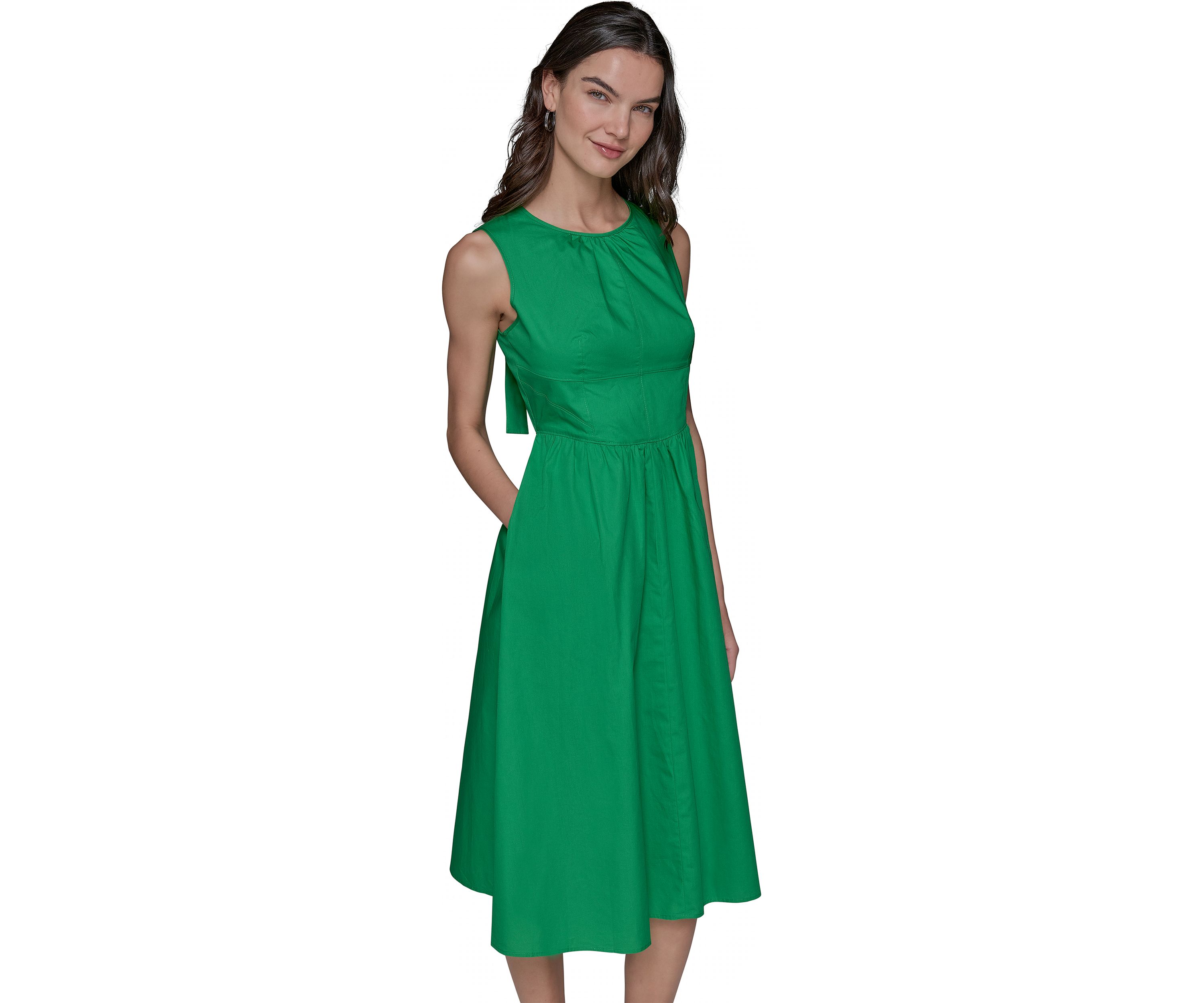Womens Sleeveless Tie Back Cotton Midi Dress