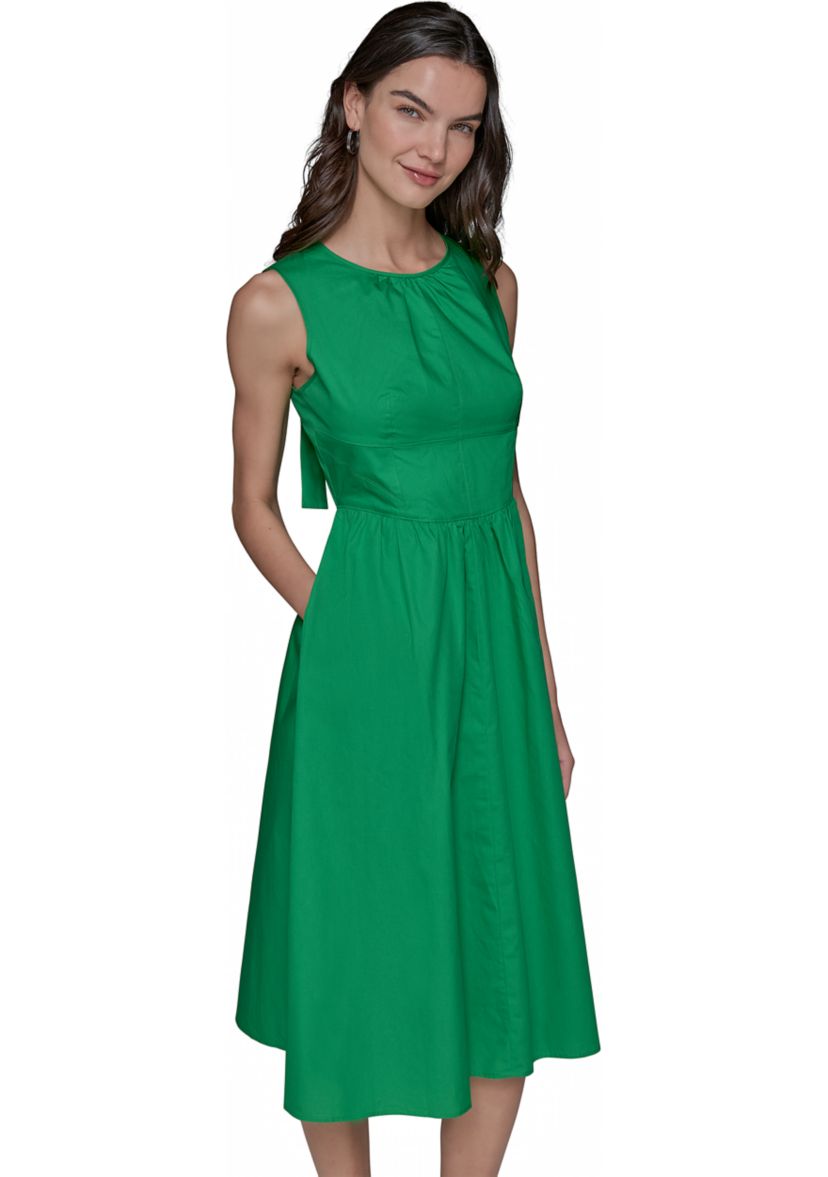 Womens Sleeveless Tie Back Cotton Midi Dress