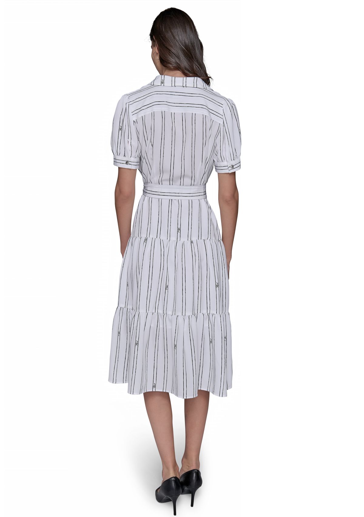 Womens Short Sleeve Stripe Tie Waist Dress