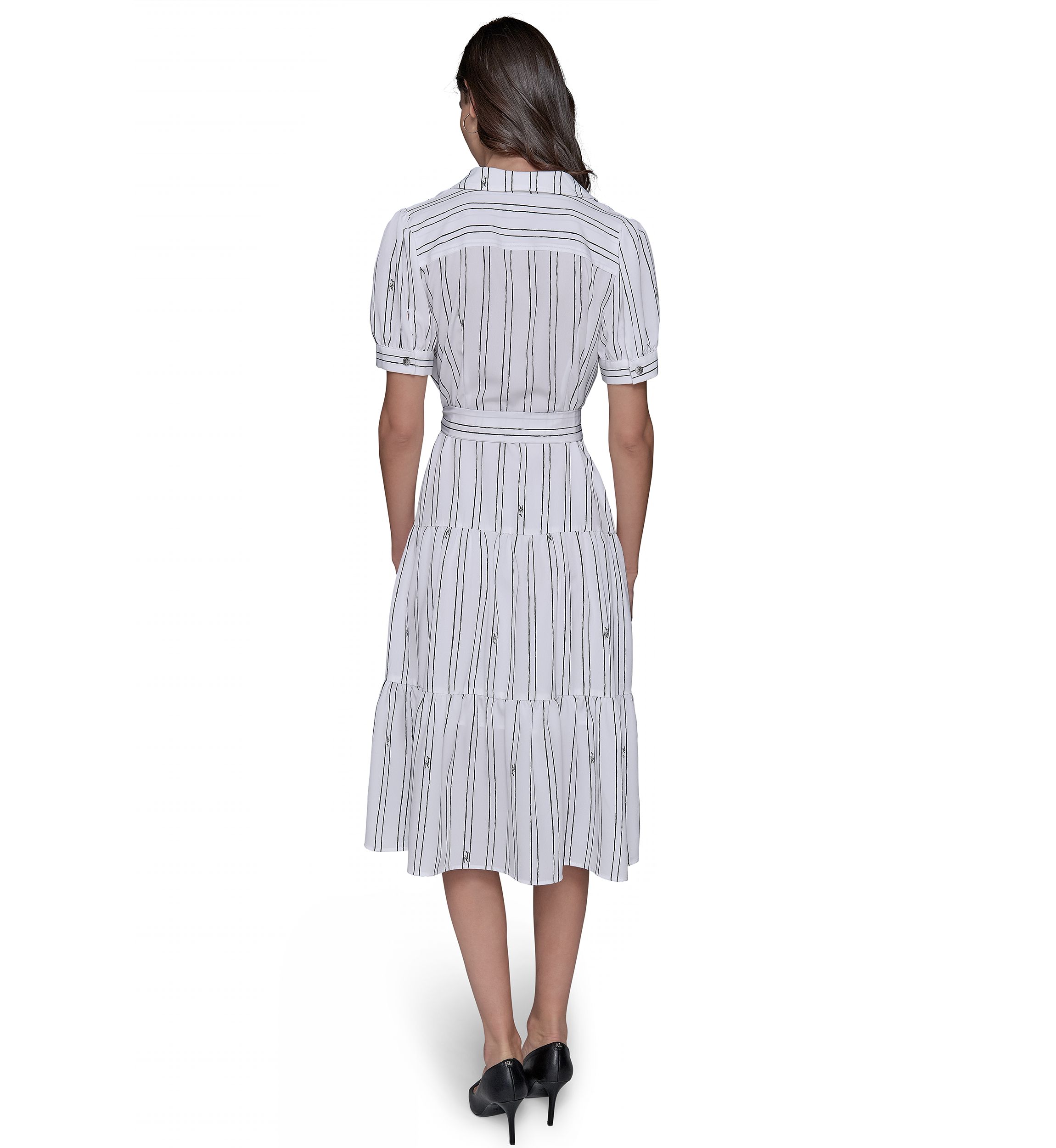 Womens Short Sleeve Stripe Tie Waist Dress