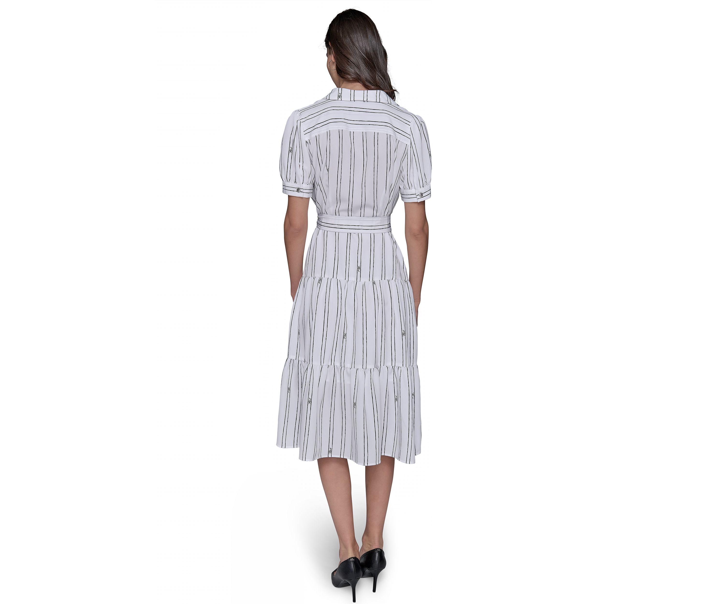 Womens Short Sleeve Stripe Tie Waist Dress