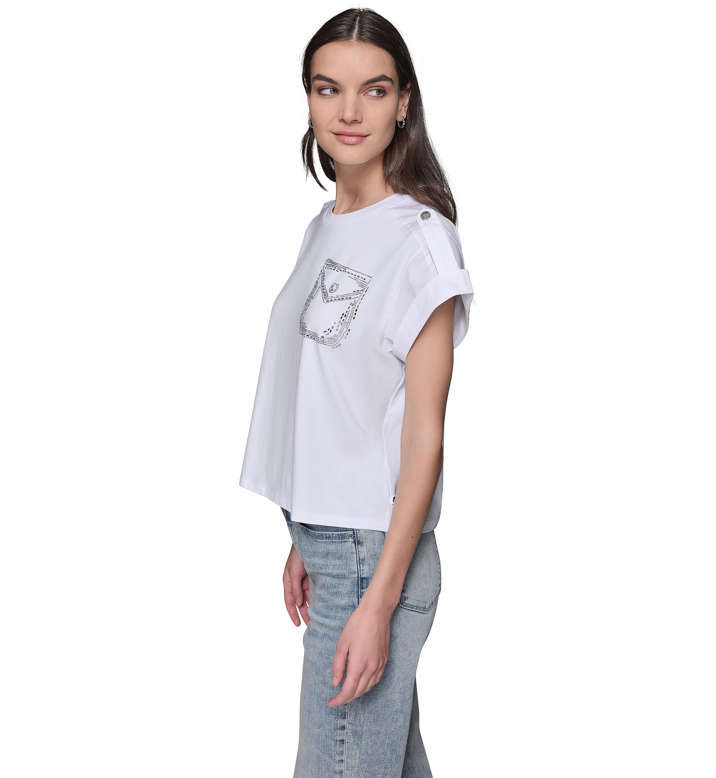 Womens Cap Sleeve Embroidered Pocket Knit T-Shirt