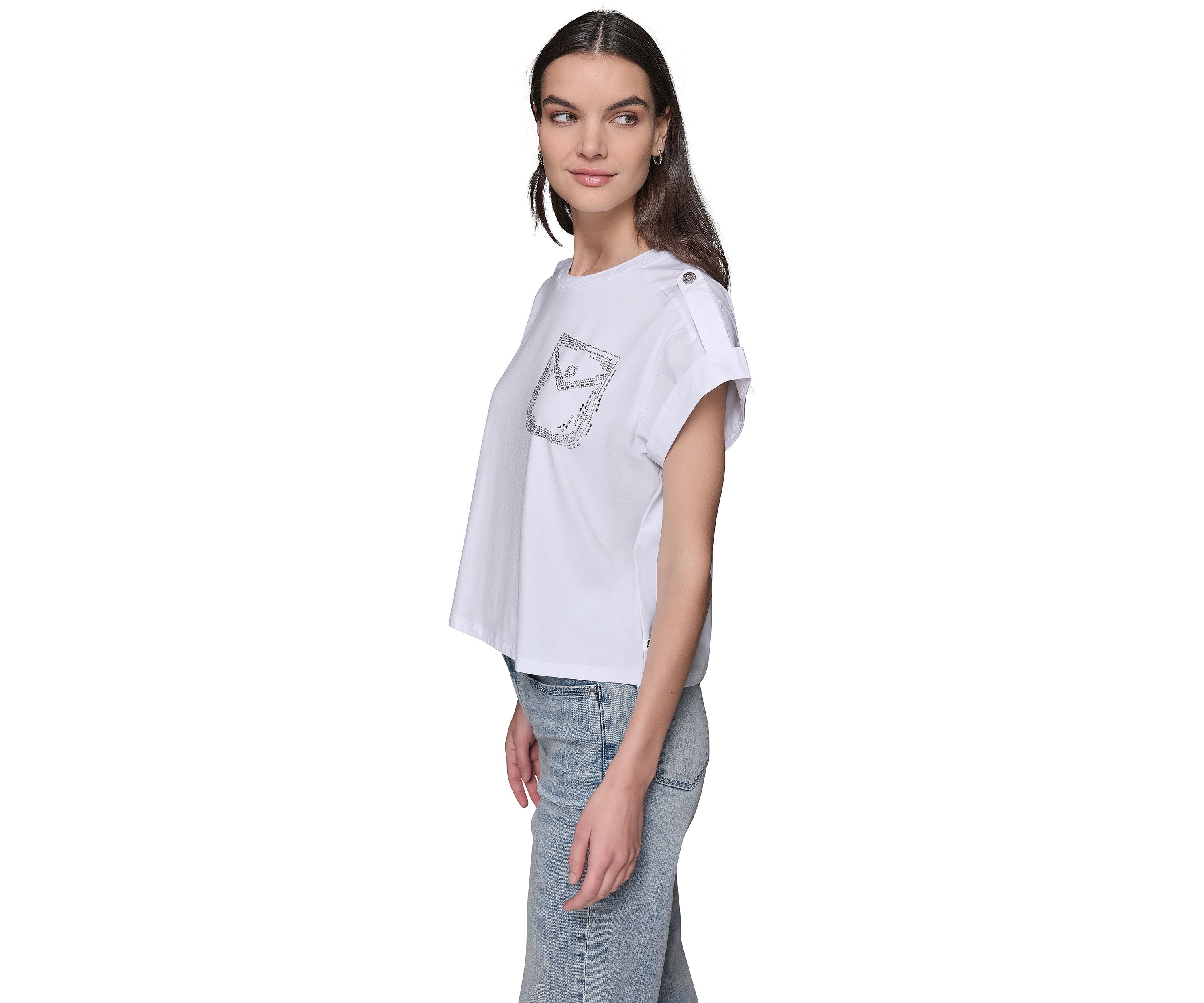 Womens Cap Sleeve Embroidered Pocket Knit T-Shirt