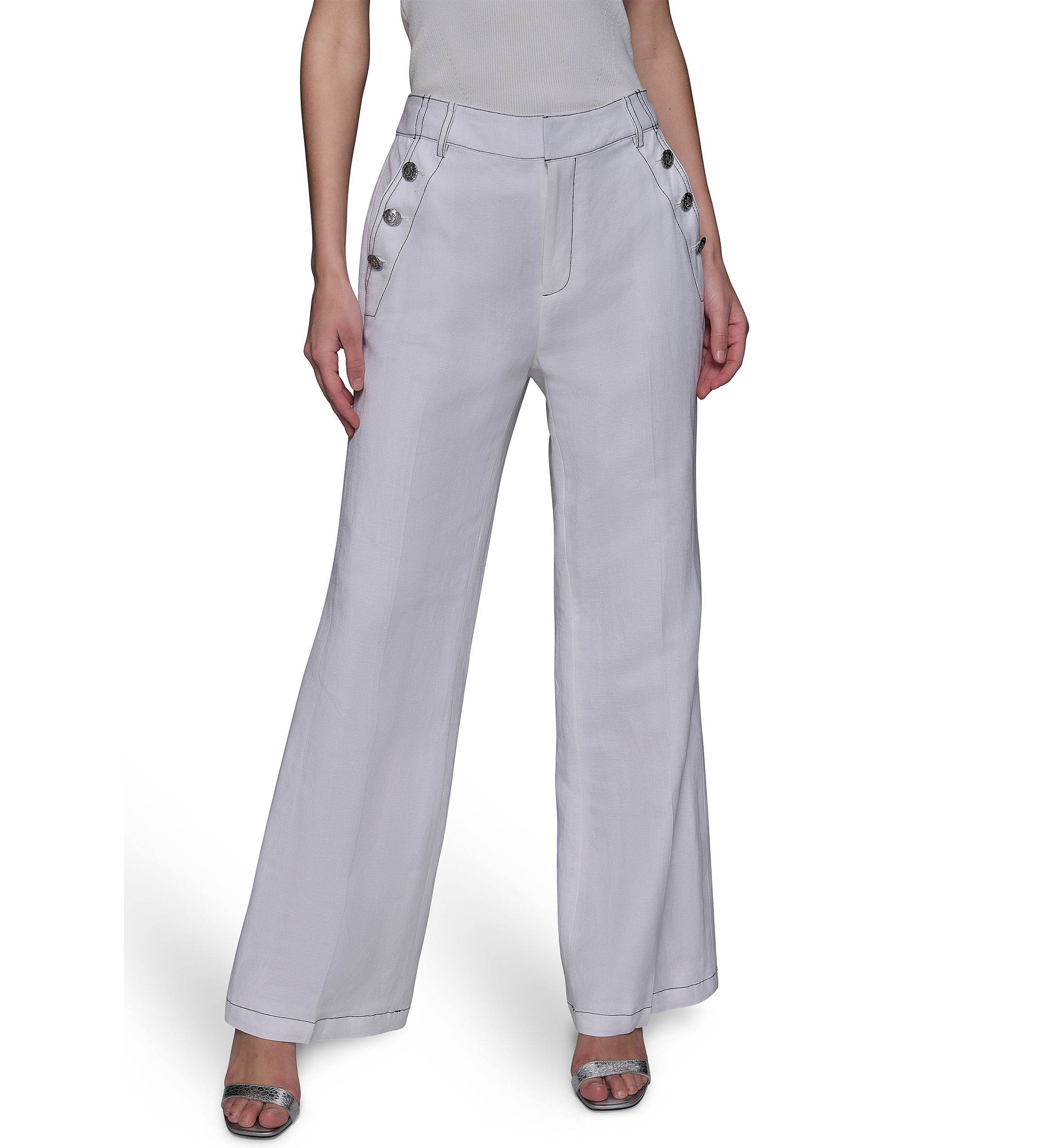 Womens Front Button Wide Leg Pants