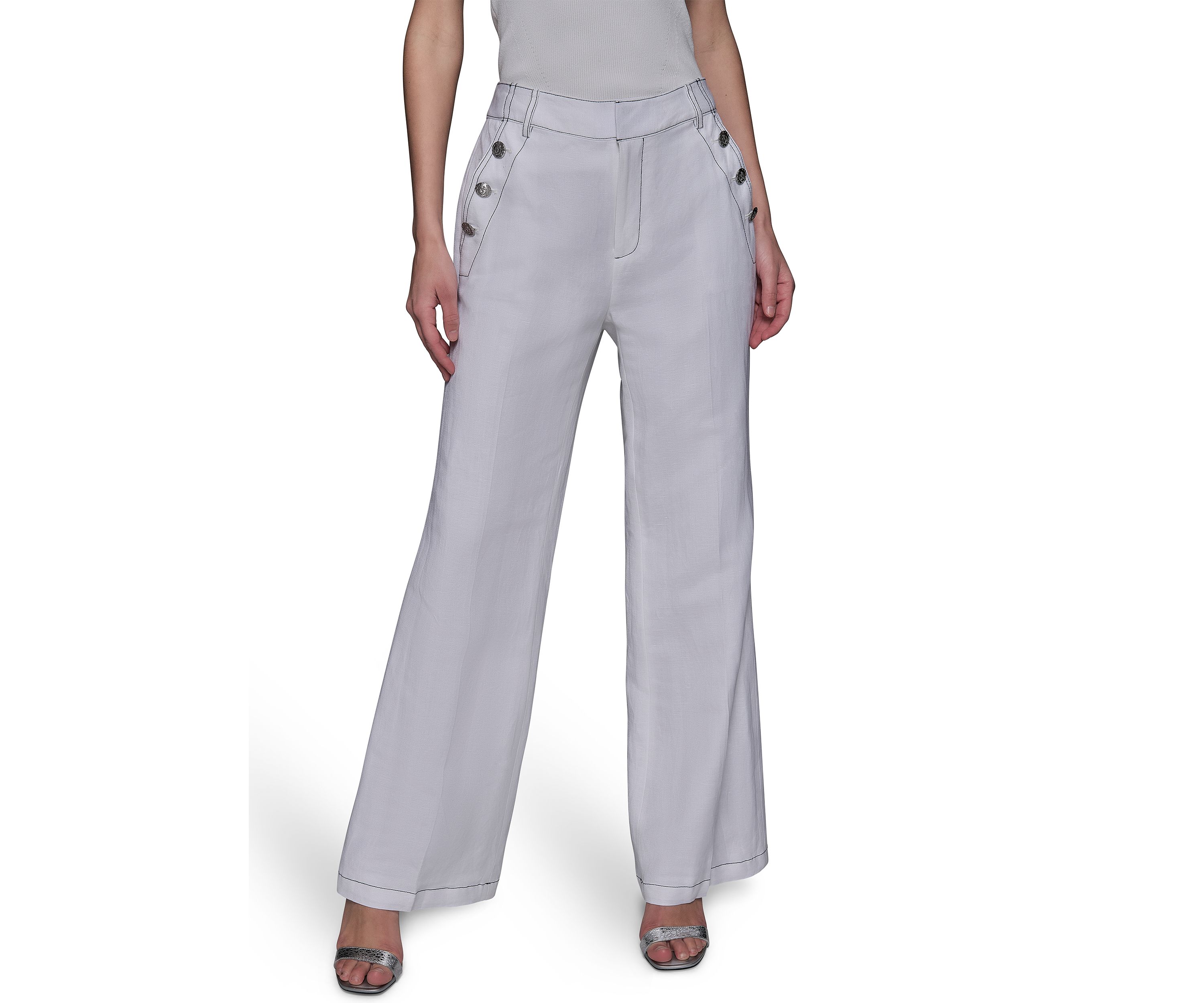 Womens Front Button Wide Leg Pants