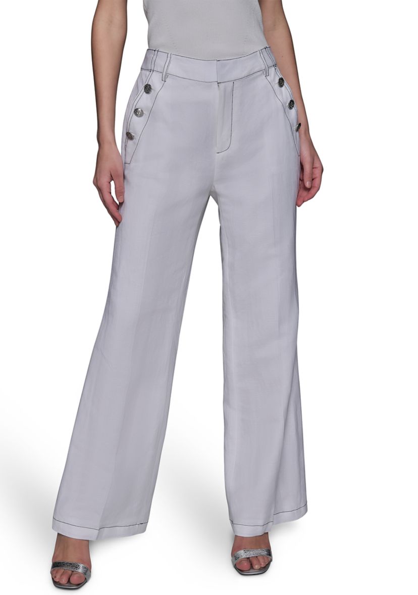 Womens Front Button Wide Leg Pants
