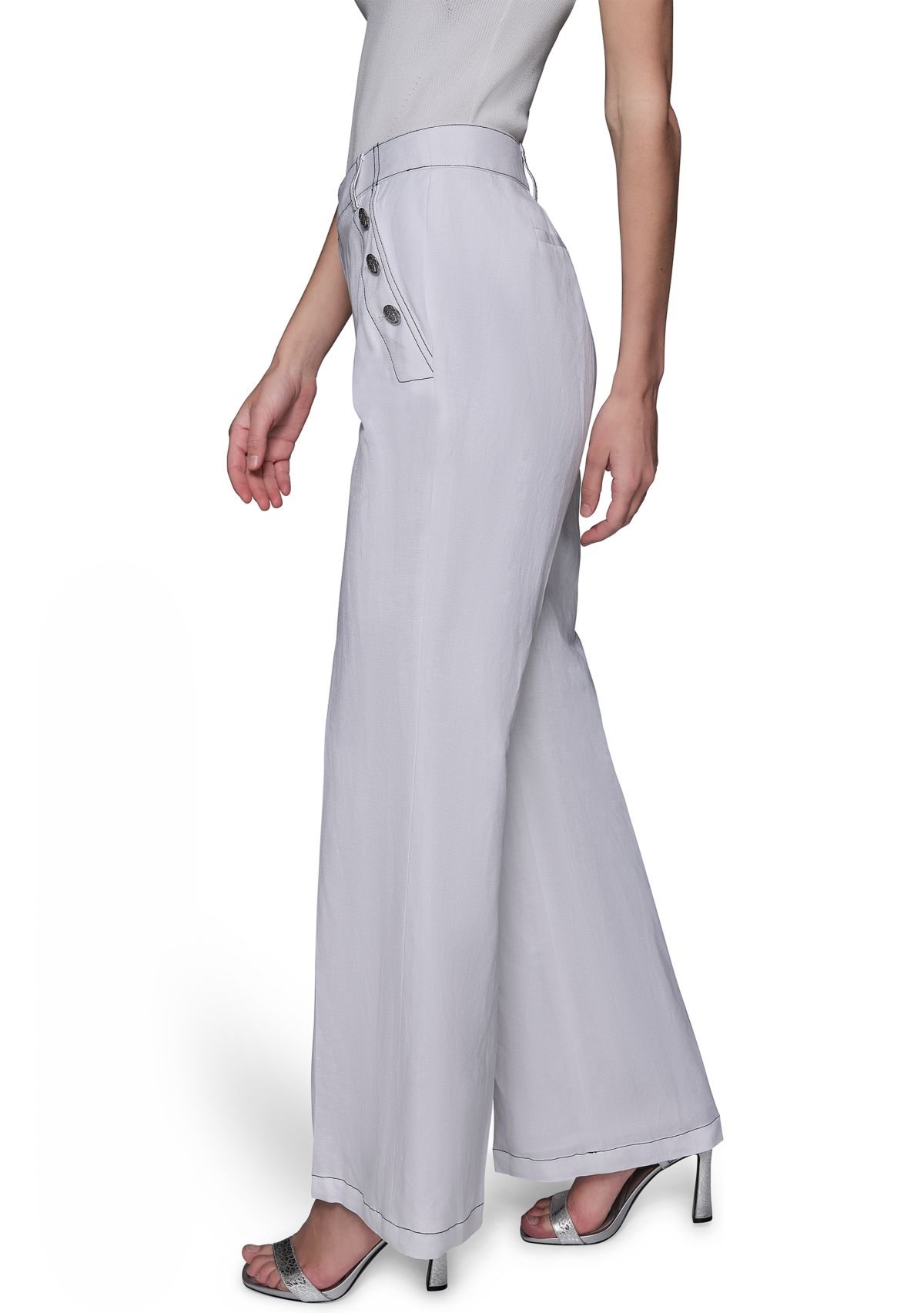 Womens Front Button Wide Leg Pants