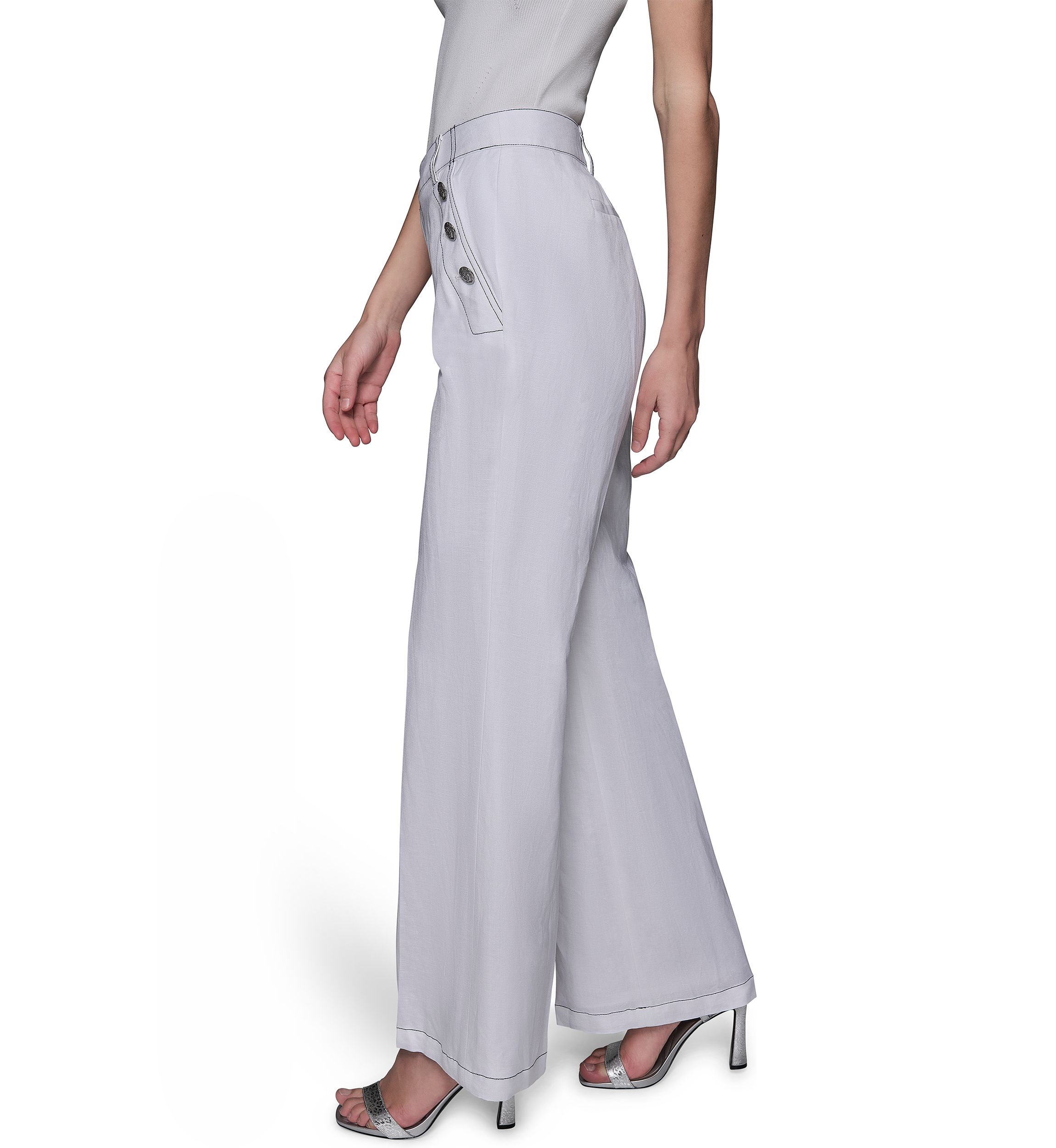 Womens Front Button Wide Leg Pants