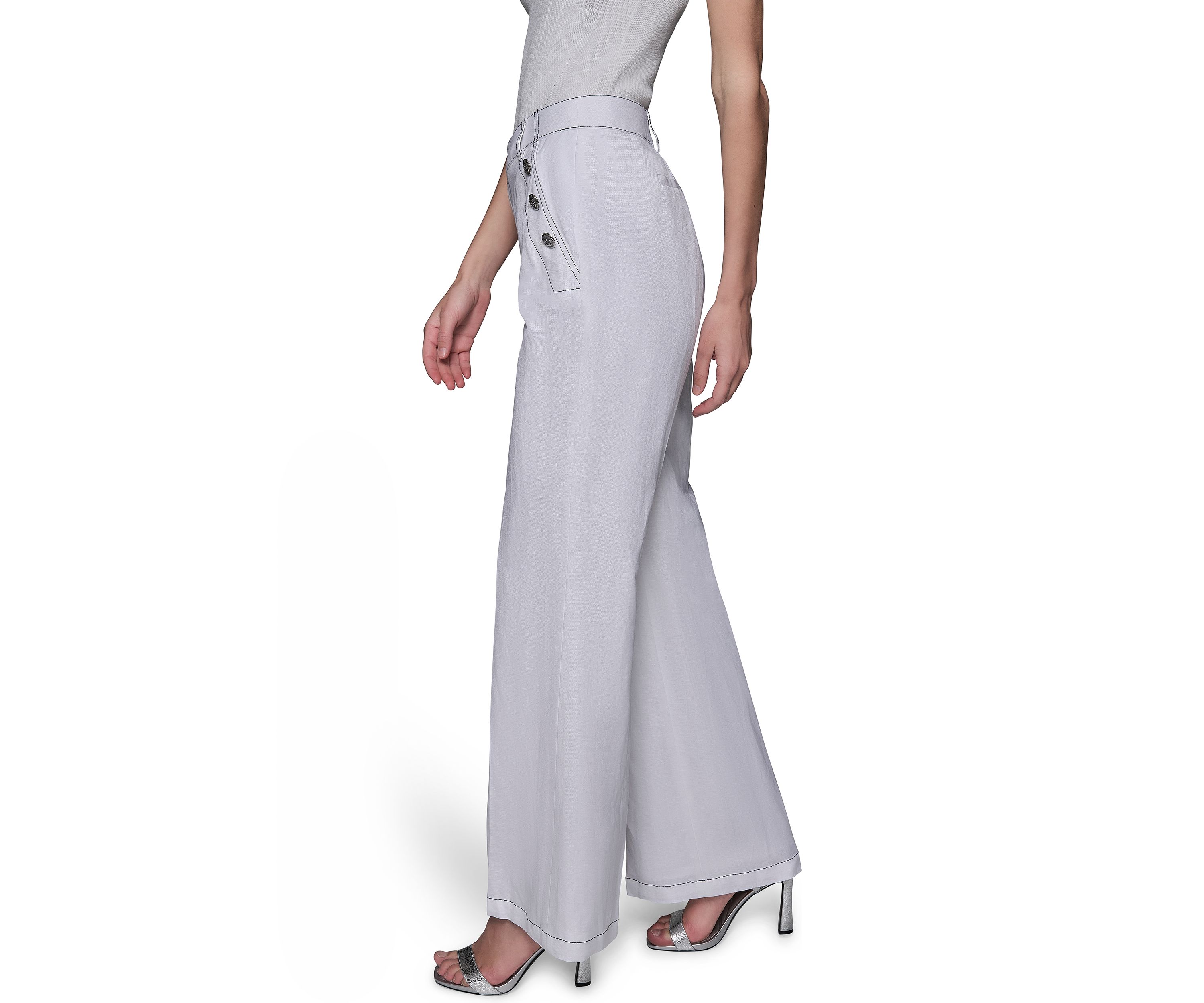 Womens Front Button Wide Leg Pants