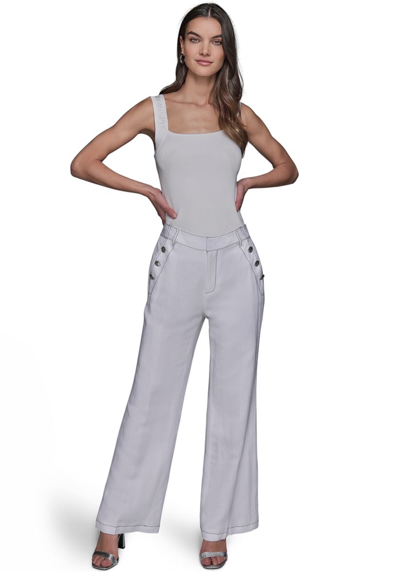 Womens Front Button Wide Leg Pants