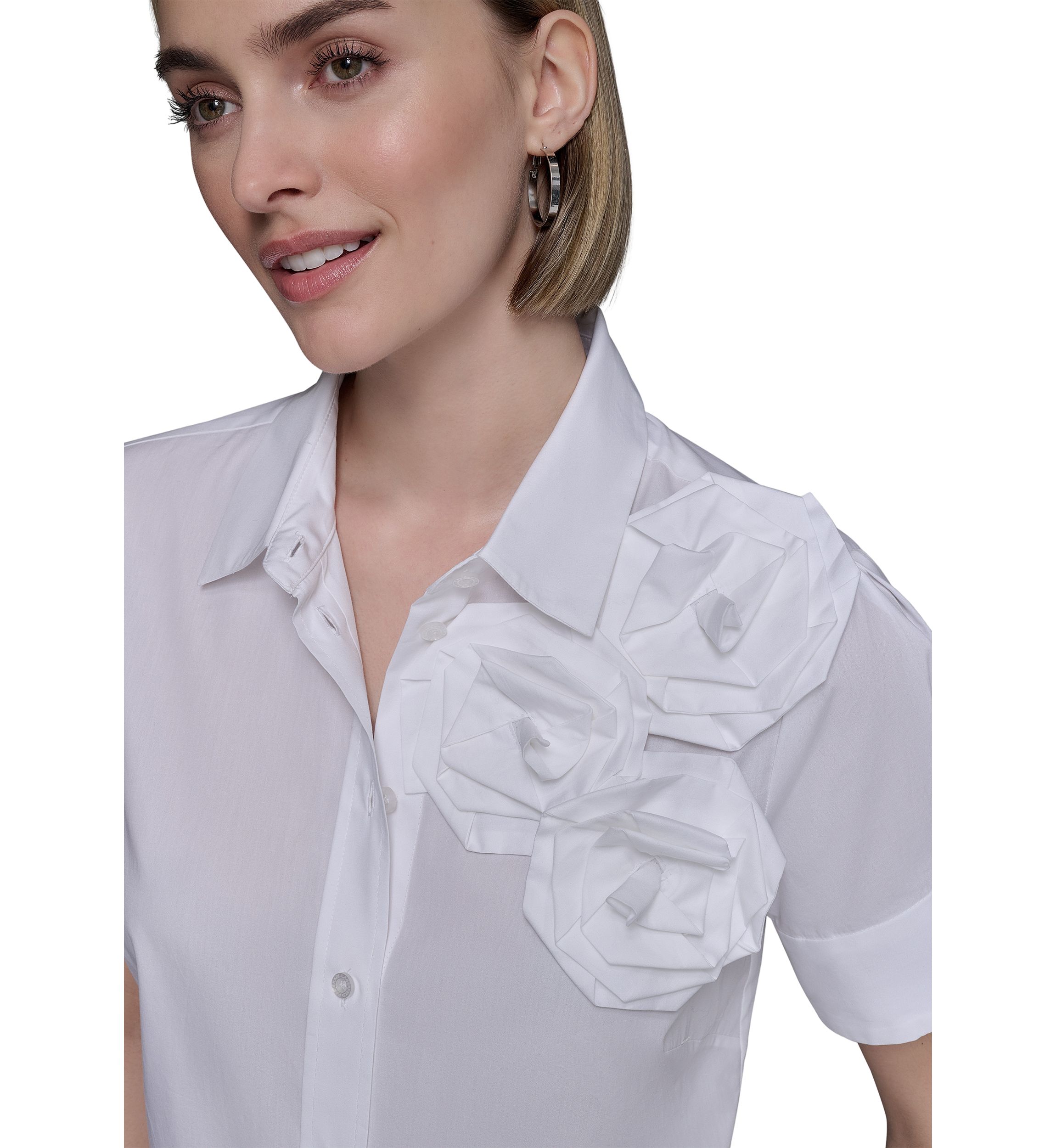 Womens Rose Shoulder Button Down Top