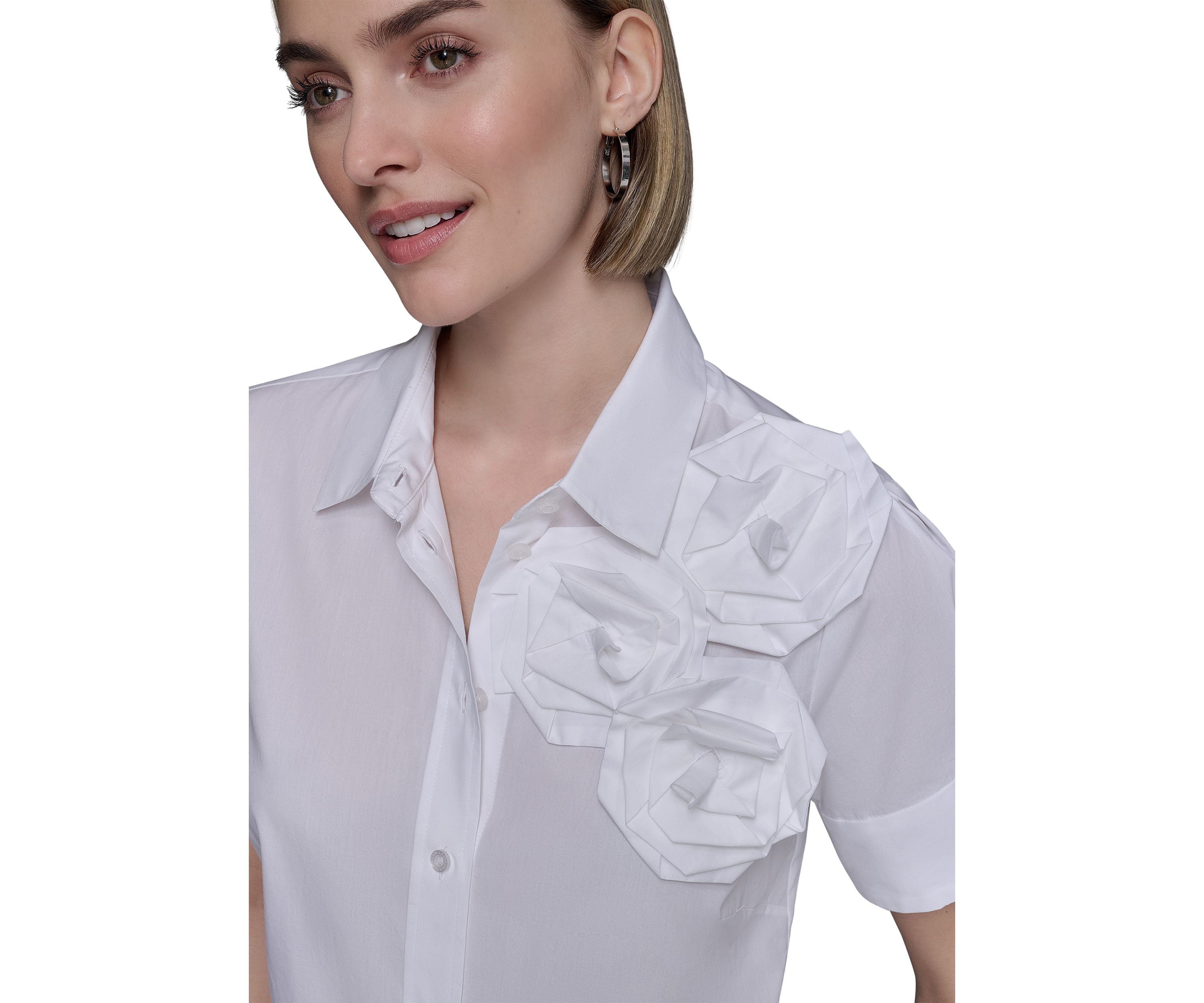 Womens Rose Shoulder Button Down Top