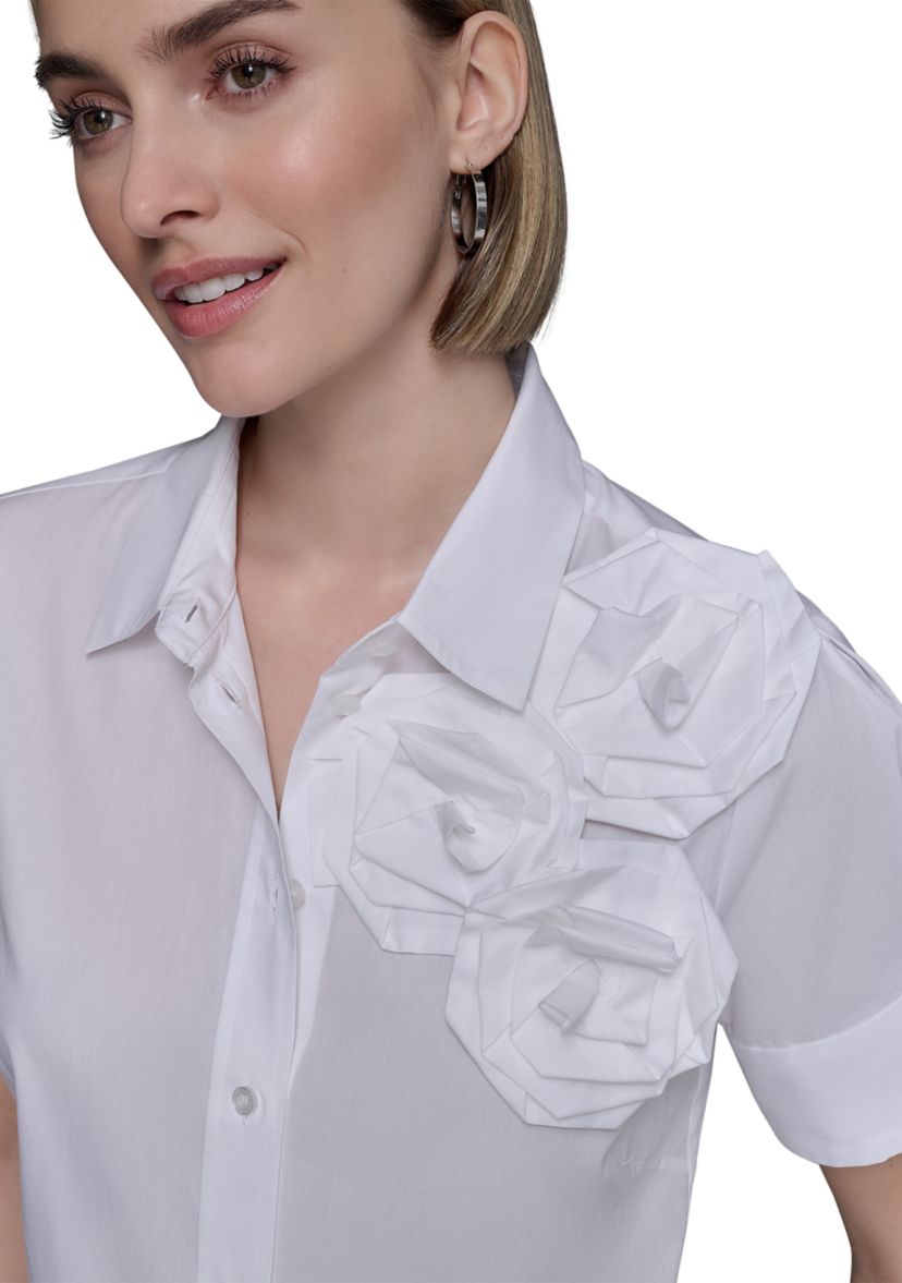 Womens Rose Shoulder Button Down Top