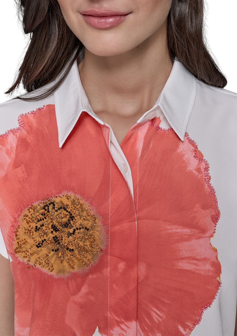 Womens Floral Beaded Camp Shirt