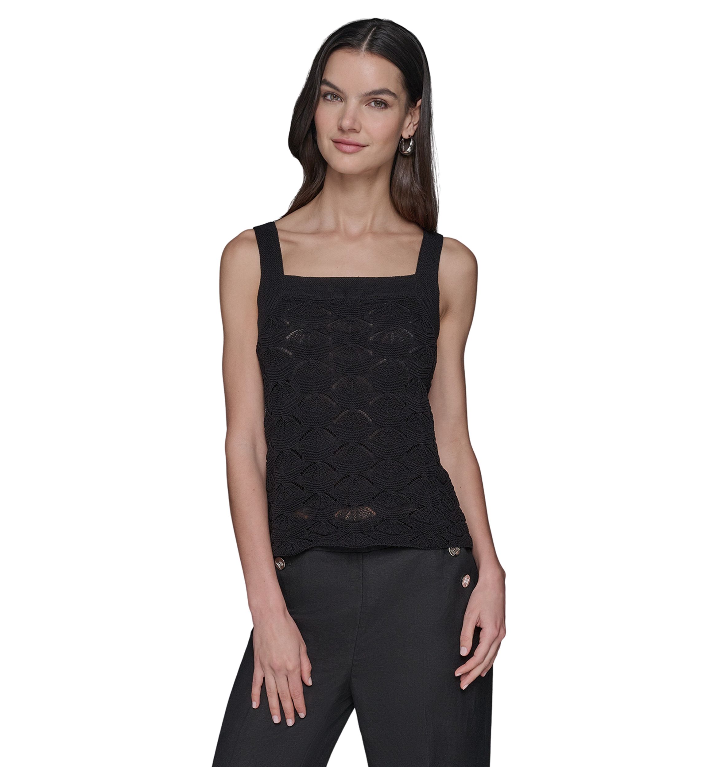 Womens Feather Fan Sweater Knit Tank Top