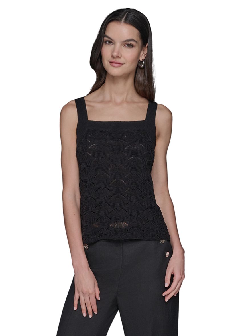 Womens Feather Fan Sweater Knit Tank Top